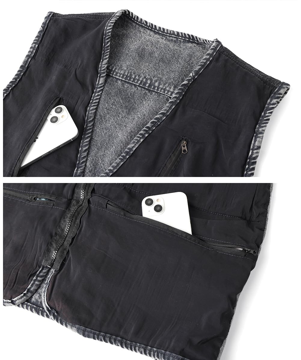 Gilet di Jeans Uomo Gilet Moto Multitasche Giacca Senza Maniche Jeans Cowboy Gilet Denim Vintage Giubbotto Jeans Smanicato da Lavoro