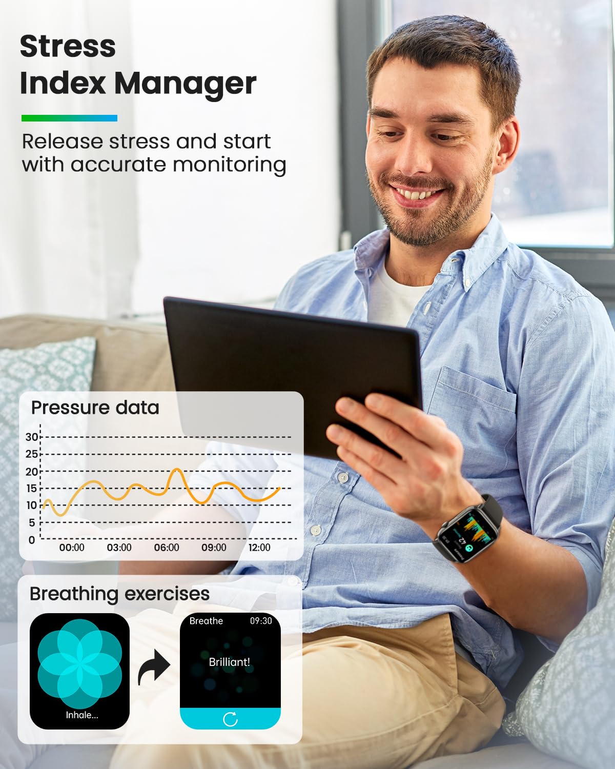 BANLVS Smartwatch Uomo Donna con 𝐆𝐥𝐢𝐜𝐞𝐦𝐢𝐚/HRV/ECG, 1,83" Smart Watch Orologio con Bluetooth Chiamate, 24H SpO2, Cardiofrequenzimetro Sonno 145+ Sport IP68 Notifiche Messaggi Android iOS Nero