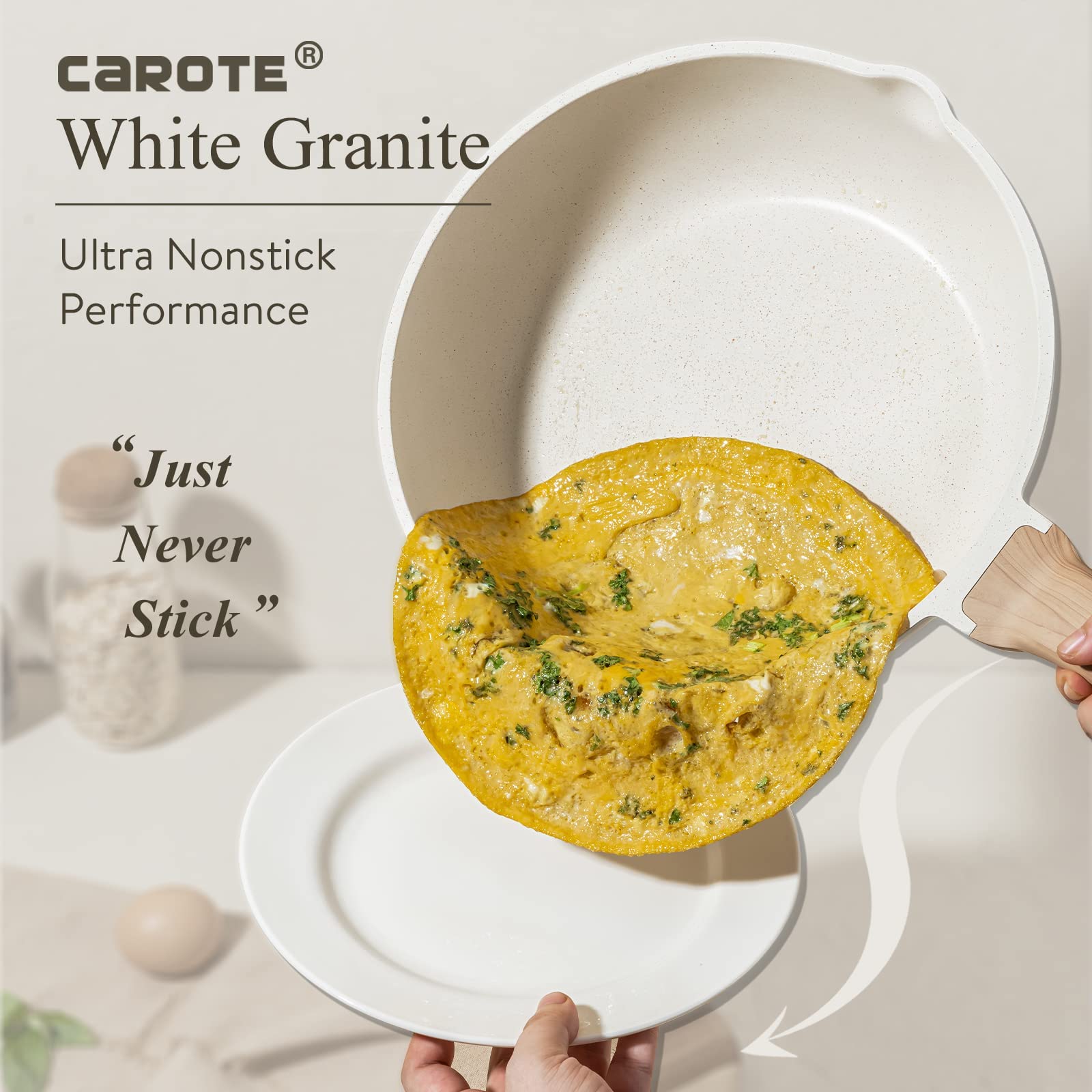 CAROTE Batteria di pentole e padelle 6 Pezzi,Set Padelle Antiaderenti,Padella 20/24cm,Casseruola 16/20cm,2 coperchi,Set di pentole Per induzione e Gas,Senza PFOA/PFOS