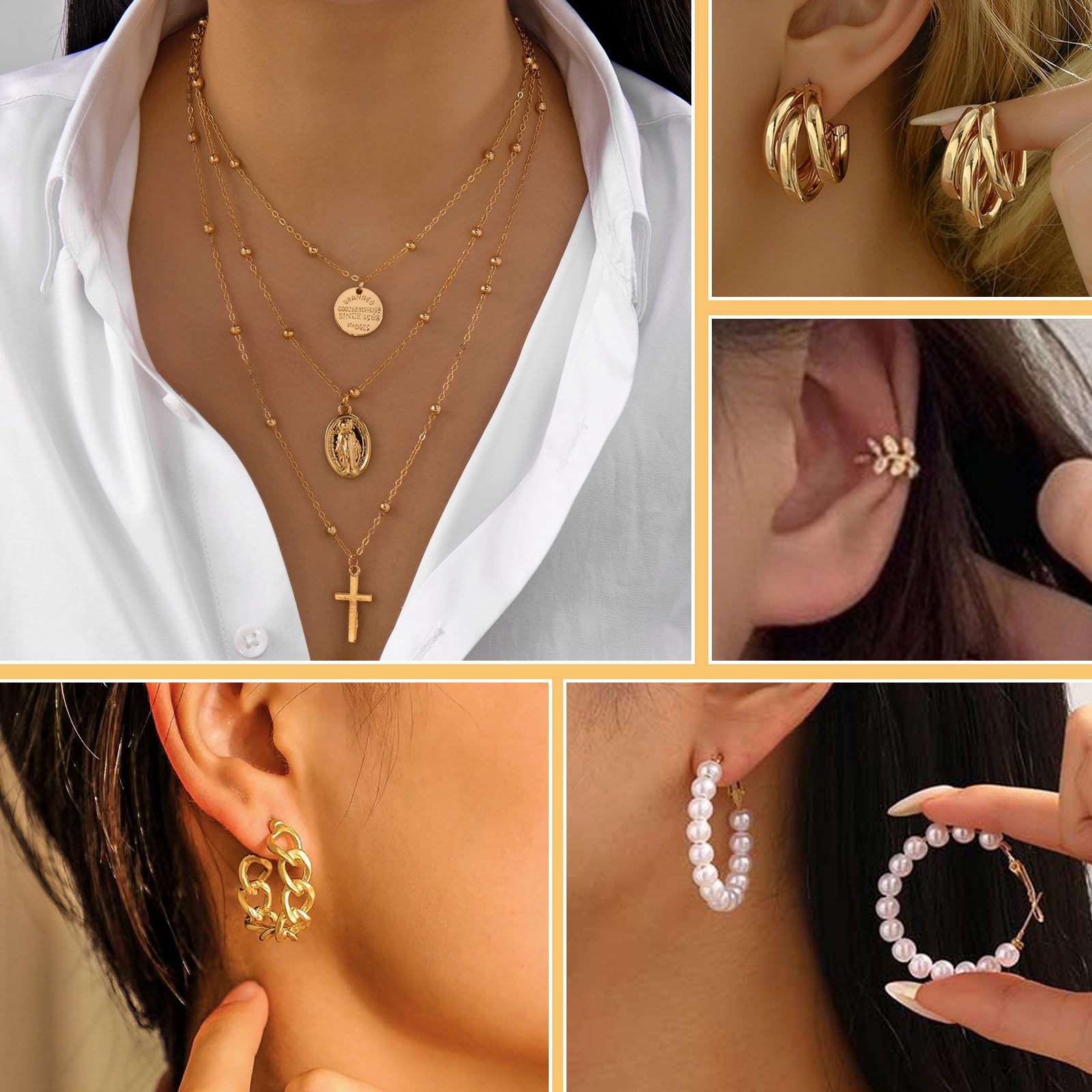 JSTHHTT 60 Pezzi Oro Parure Gioielli per Donna, Gioielli Oro Per Donne Ragazze, oOro Collana Dorata Set Bracciali e Bigiotteria, per Donne Ragazze Uso Quotidiano e Occasioni Festive Gioielli