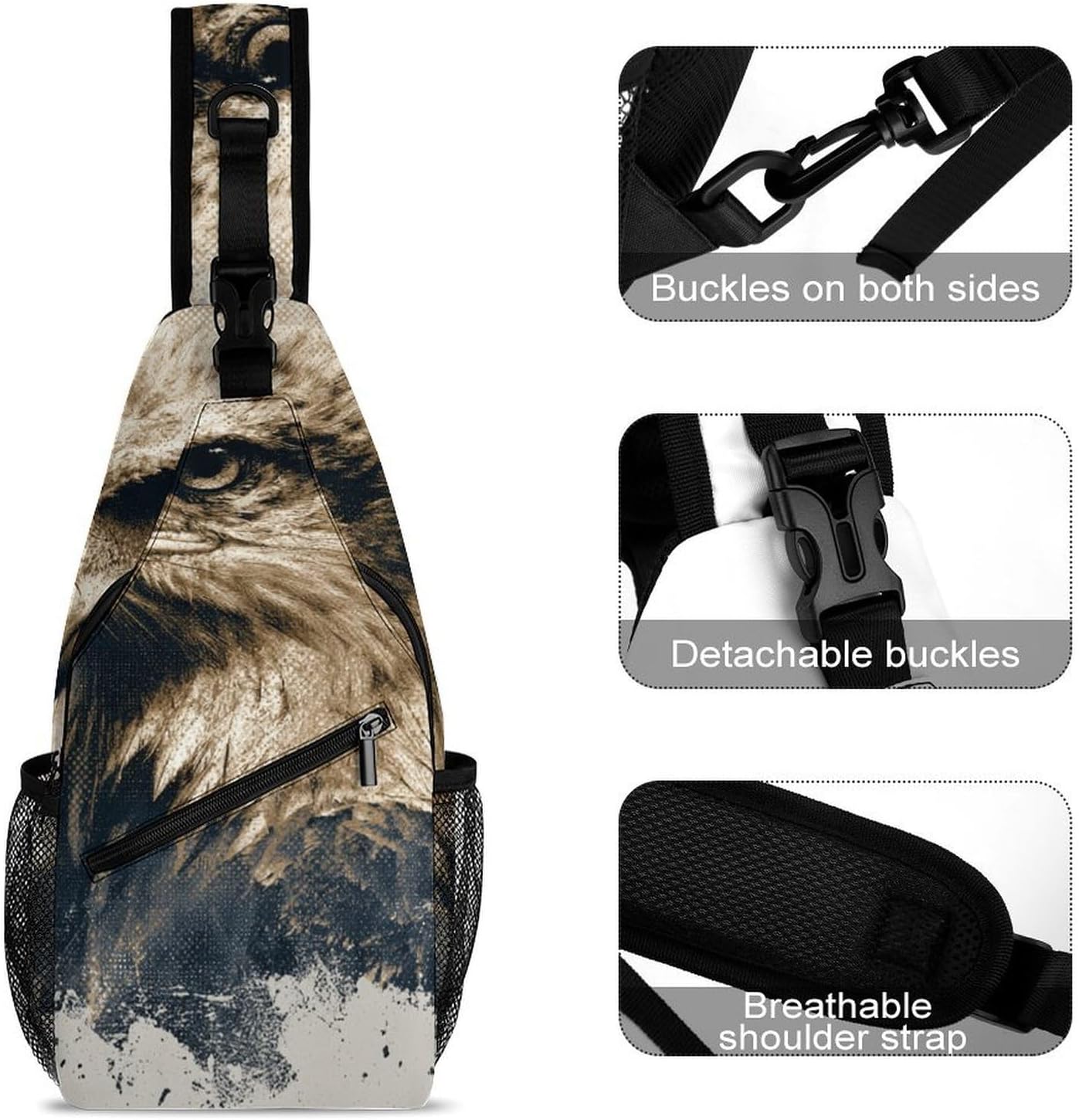 Printed Bird Sling Crossbody Bag Lightweight Chest Shoulder Backpack for Outdoor Sports
