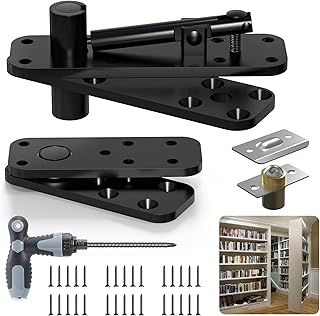 Pivot Hinge, Heavy Duty Hidden Door Hinge for Wood Secret Door, Pivot Door Hardware for Hidden Door Bookcase, 360 Degree Rotation Stainless Steel Invisible Pivot Hinge System – Black