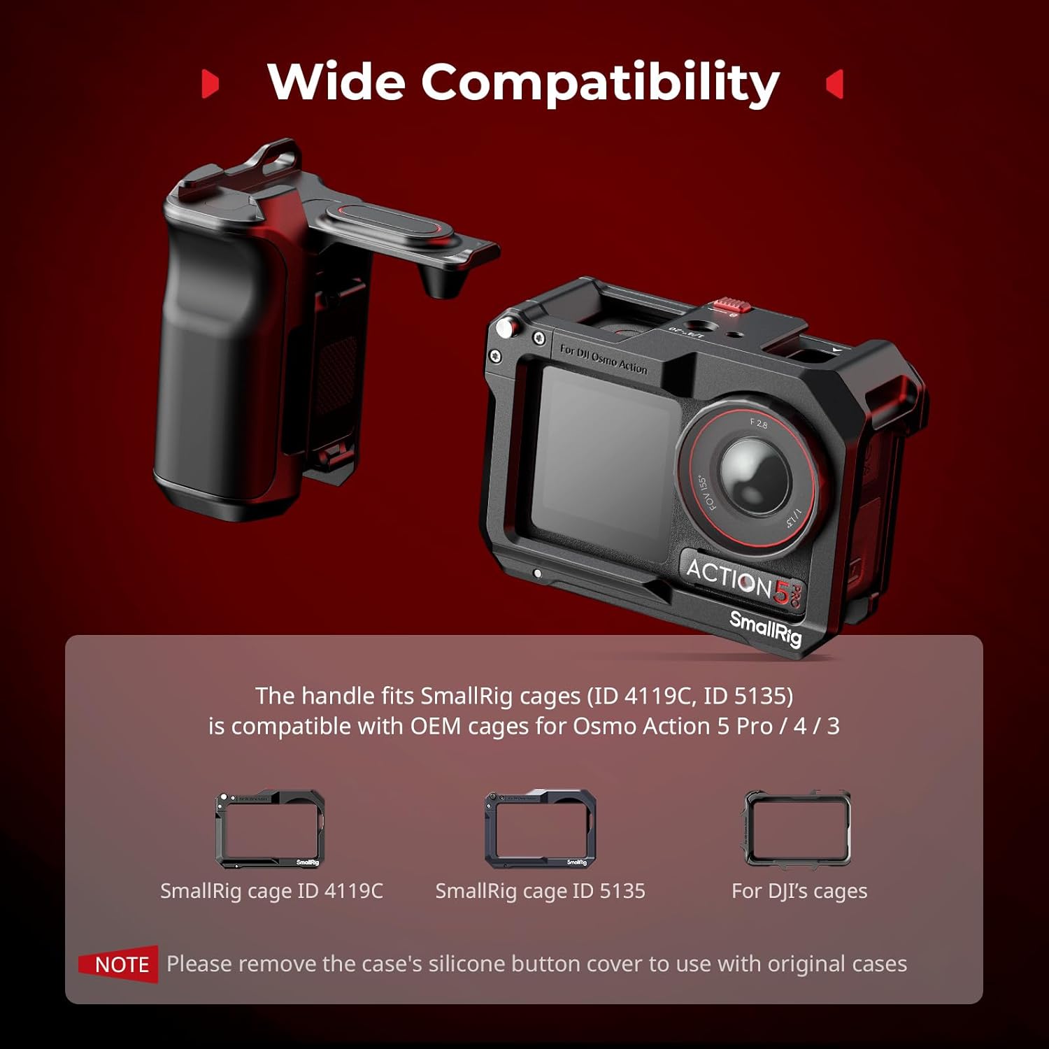 SmallRig Handle Grip Kit for DJI Osmo Action 5 Pro / 4/3 with Cage, Street Photography Grip for DJI, Quick Release, Shutter Button, Cold Shoe, Wrist Strap, 1/4 Threaded Hole for Tripod Selfie Stick