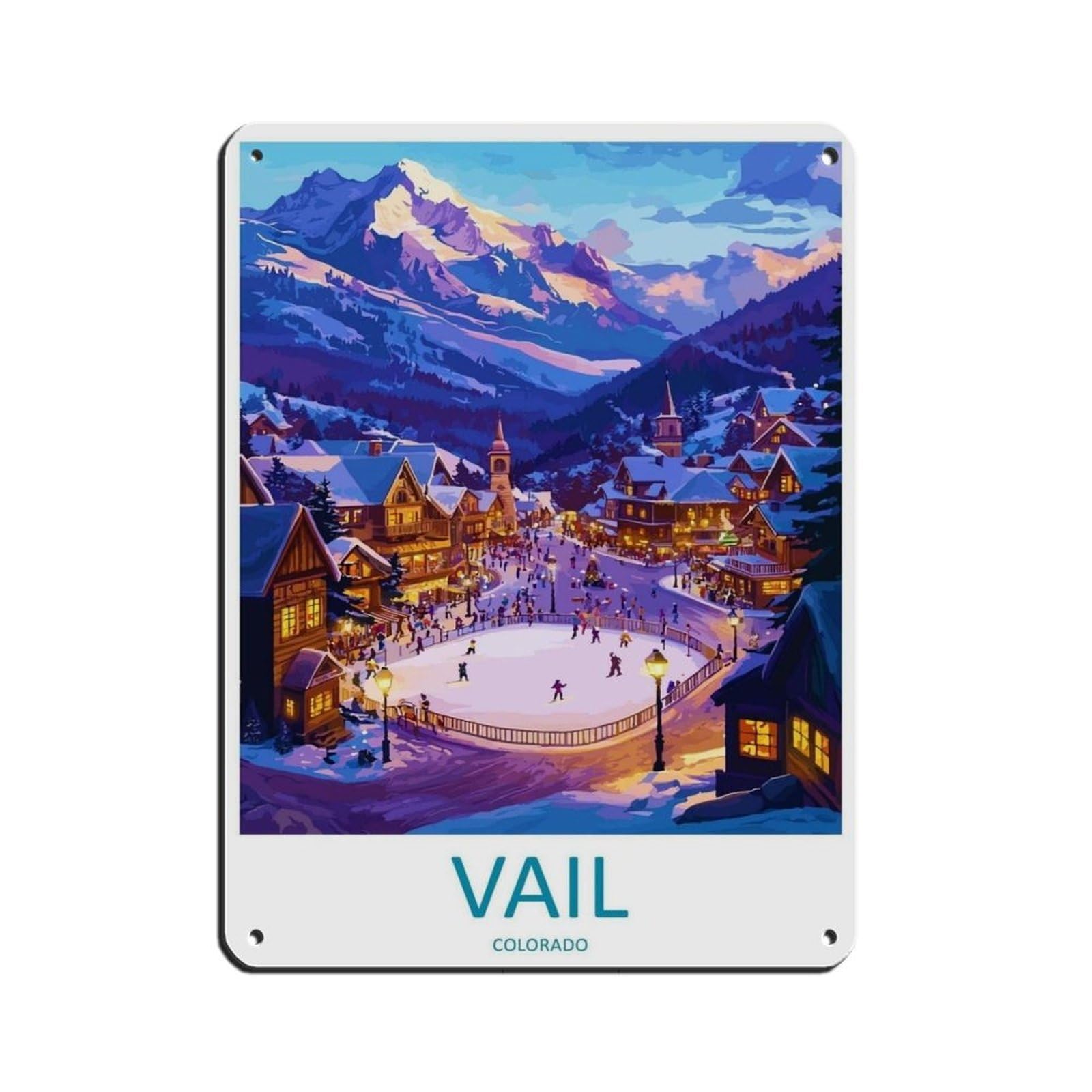 Vail Travel Colorado Art Mountain Landscape Retro Poster Metal Tin Sign Chic Art Retro Iron Painting Bar People Cave Cafe Family Garage Poster Wall Decoration 12x16inch(30x40cm)