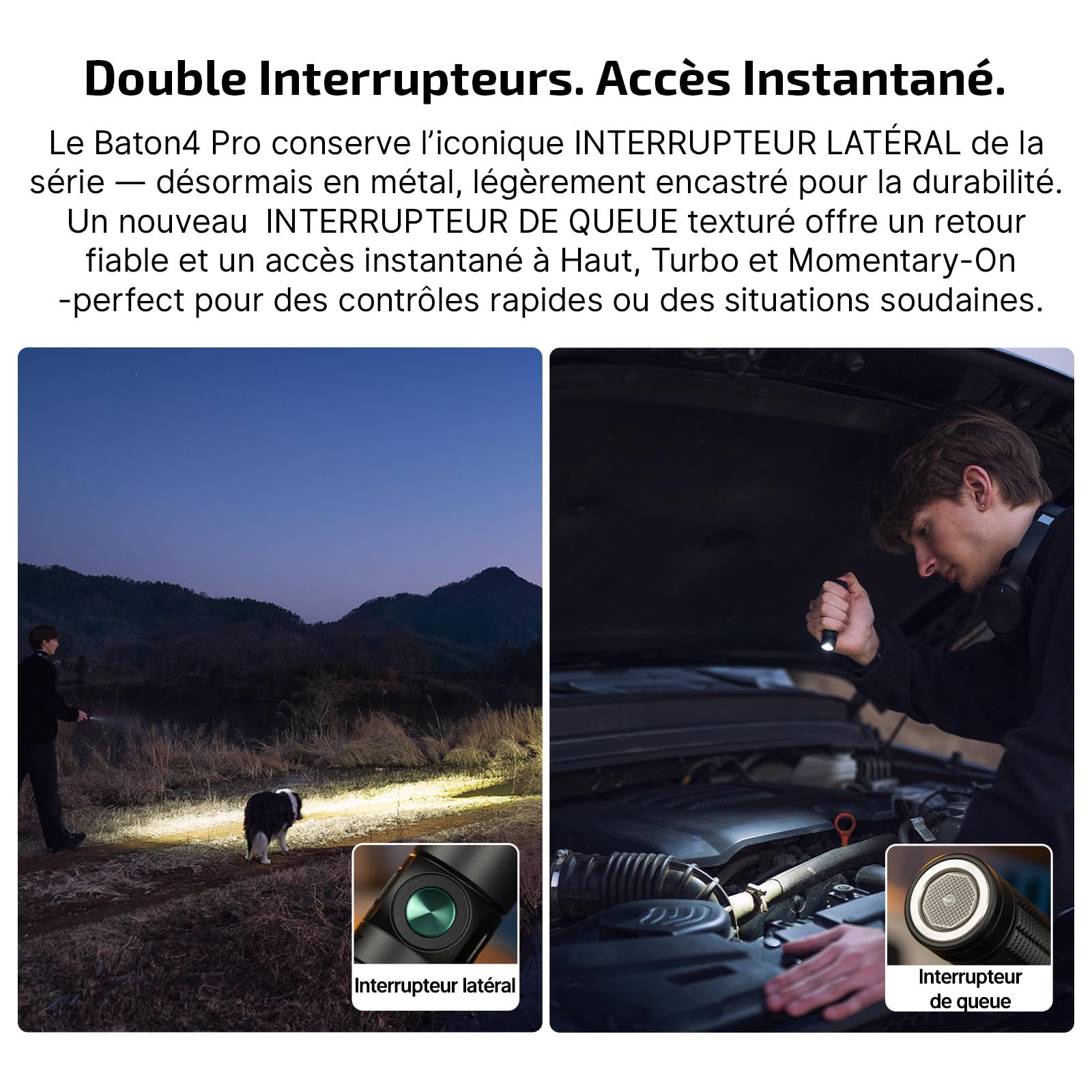 OLIGHT Baton 4 Pro Lampe Torche EDC, 1600 Lumens, Charge Magnétique & USB-C | Batterie 3500mAh,Double Interrupteur, 5 modes, Portée 200m,Etanche IPX8 pour les urgences domestiques,
