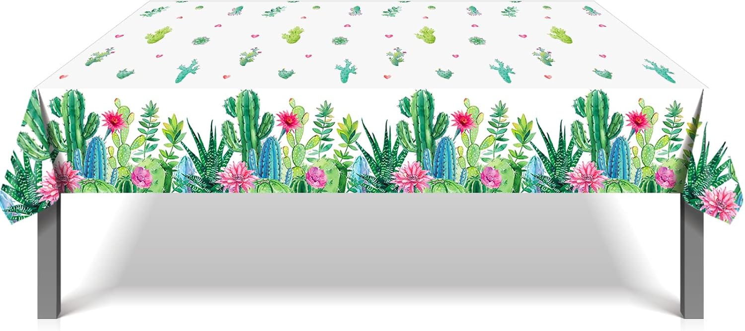 2Pcs Watercolor Cactus Tablecloth, Plastic Disposable Fiesta Theme Table Cloths, Waterproof Cactus Party Supplies Succulent Partys Tableclothes for Cactuses Themed Party Decorations, 54 x 87In