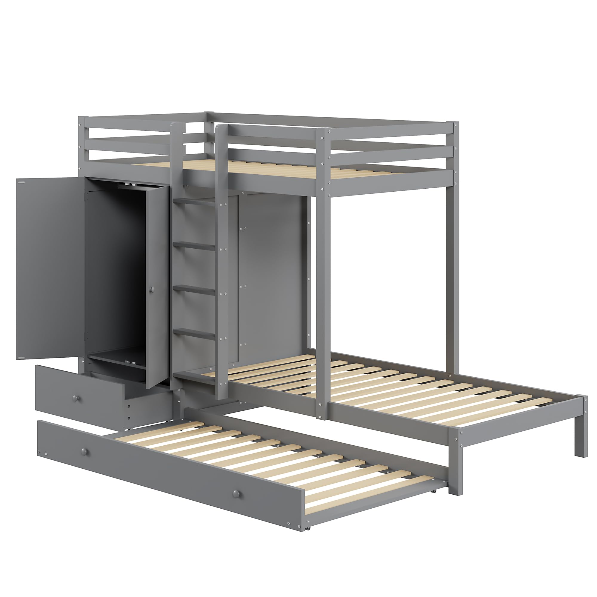 Dolamaní Stapelbed 90 x 200 cm met uittrekbaar boomhuisbed, hoogslaper met schuifbed, trap met 4 laden, kinderbed met valbeveiliging en kinderbedrooster, met lattenbodem (B uittrekbed