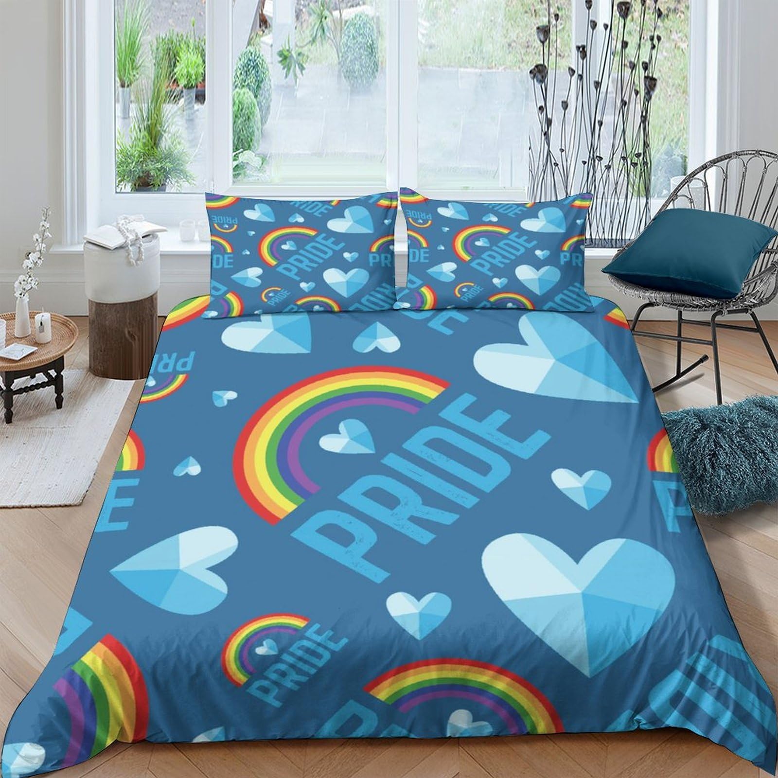 Ctjqhvkz Style-9 3D Printed Rainbow Pride Fitted Sheet Microfiber Soft Anti-Slip Heart Mattress Cover For Bedroom Dorm Decor Single（135X200cm）