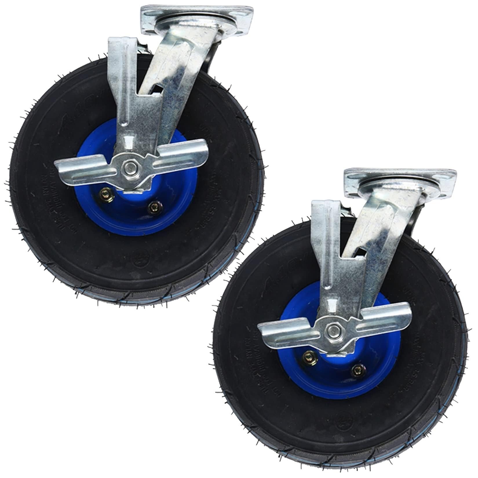 ZGUOUZANTYE 2 Pack 8 10 Inch Heavy Duty Swivel Castors With Brakes Pneumatic Rubber Caster Wheel Double Ball Bearing Silent Moving For Furniture Trolley Workbench(Brakes,Ø250mm/10in)
