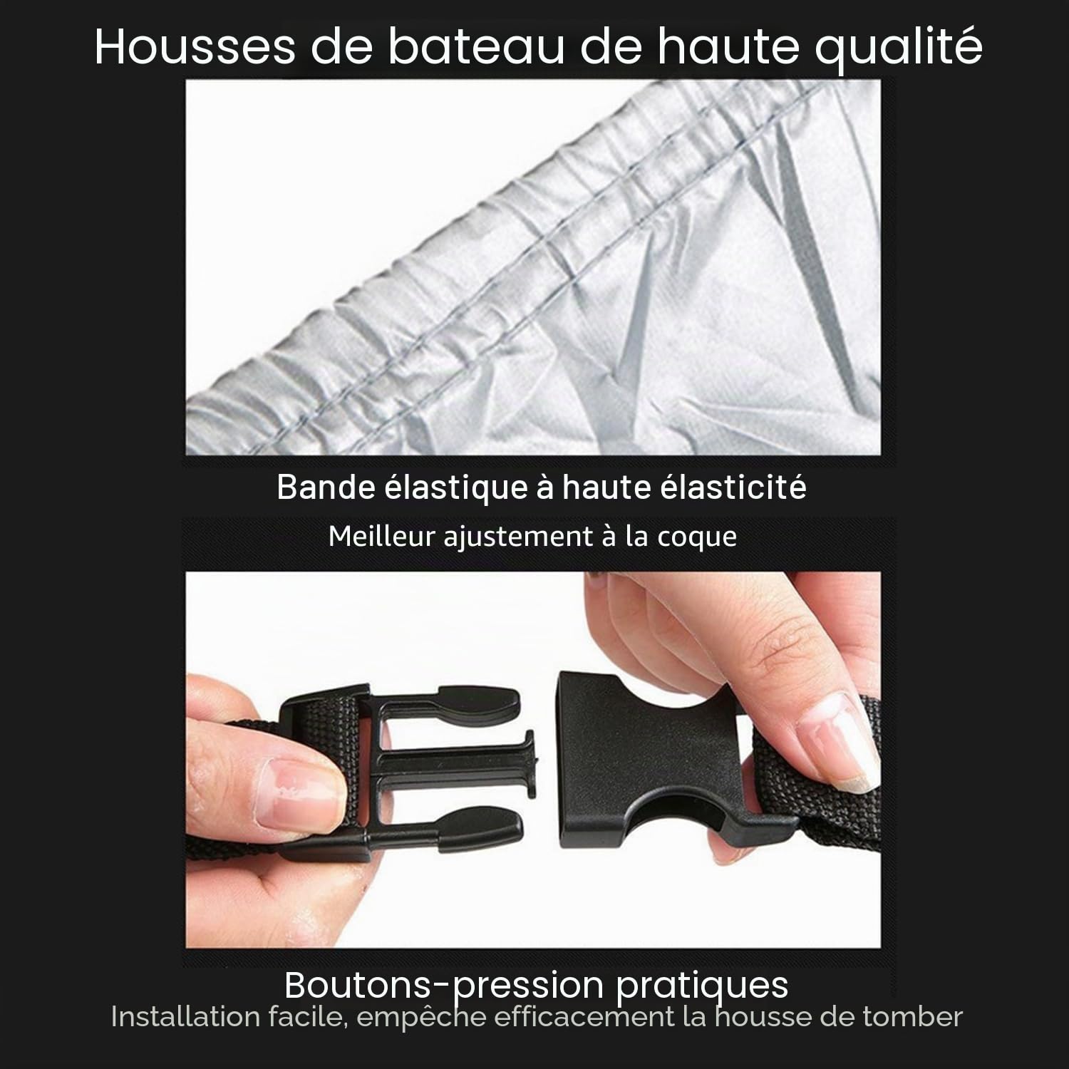 Bâche De Bateau pour Remorque,Très Résistante 210D,Housse De Bateau Imperméable,3 Couches Anti-UV,pour Yacht,Bateau De Pêche,Tri-Coque(Argent) (17-19FT：600 x 300cm)