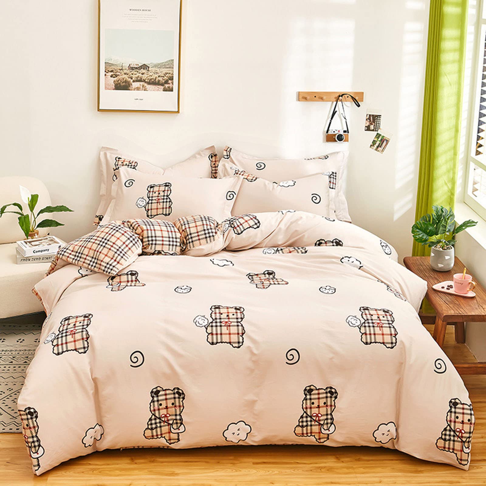 Pure cotton Washed Bedding Cover Reversible Set Soft and Breathable with Zipper Closure with quilt straps