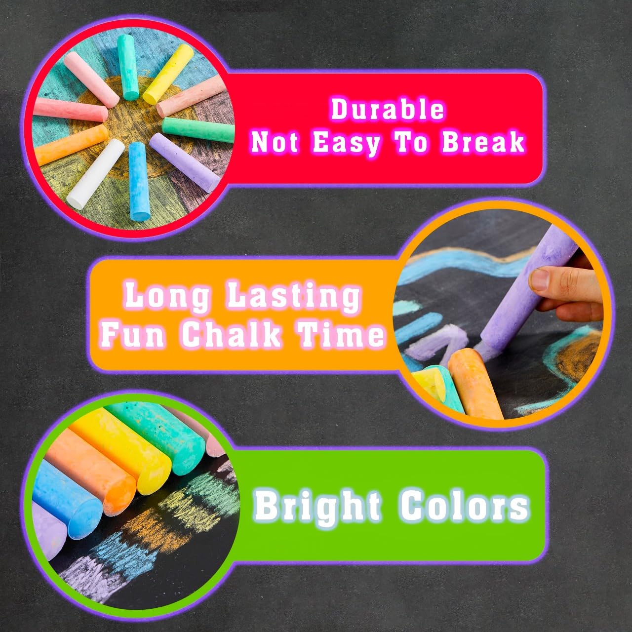 HOVUK Chalk and Eraser Set for Blackboard (25Pk Set) - White and Coloured Chalk with Sponge Eraser, School Supplies for Kids 3+Years - Image 4