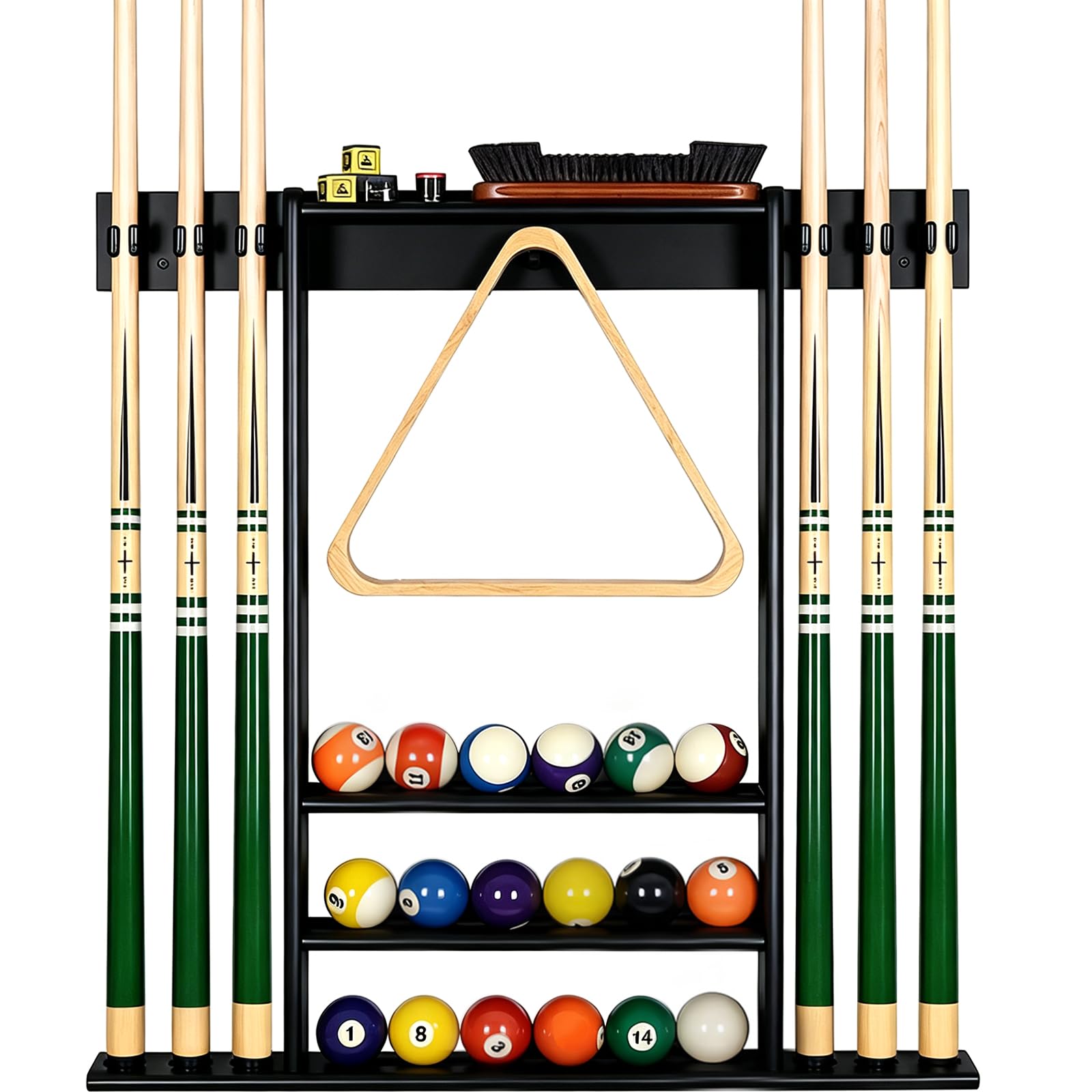 Kortemora Wall Mounted Pool Cue Rack 6 Cues Metal Black Billiard Storage