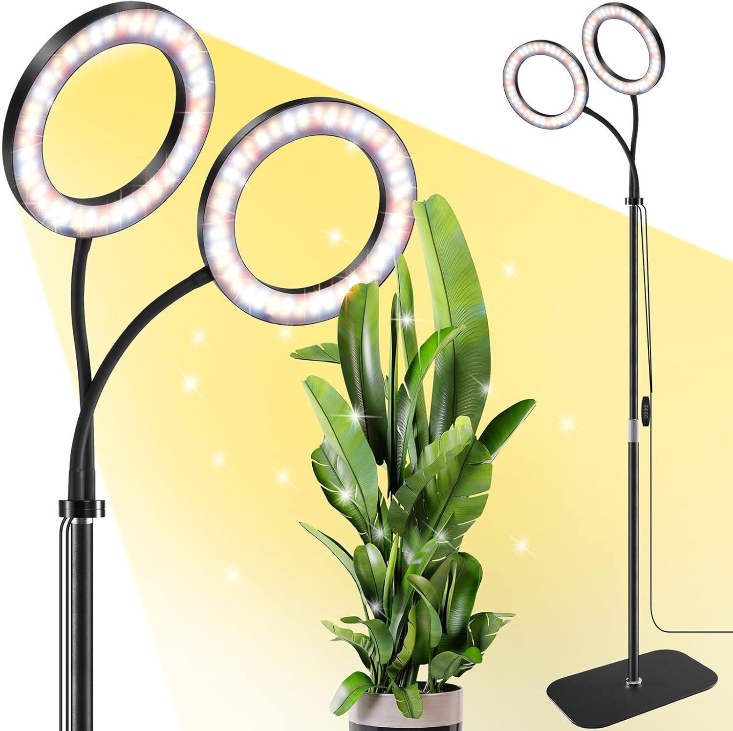 COKOLILA 168 LED 12V2A Pflanzenlampe LED Vollspektrum, 2 Köpfe 360° flexibler Schlauch Pflanzenlicht mit Ständer, 3/9/12 Auto-Timer, 58-170 cm Einstellbar Boden stehend Grow Light für Zimmerpflanzen
