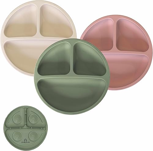Placas de succión para niños pequeños y bebés, platos divididos 100% silicona para niños, suministros de destete LED para microondas, lavavajillas y