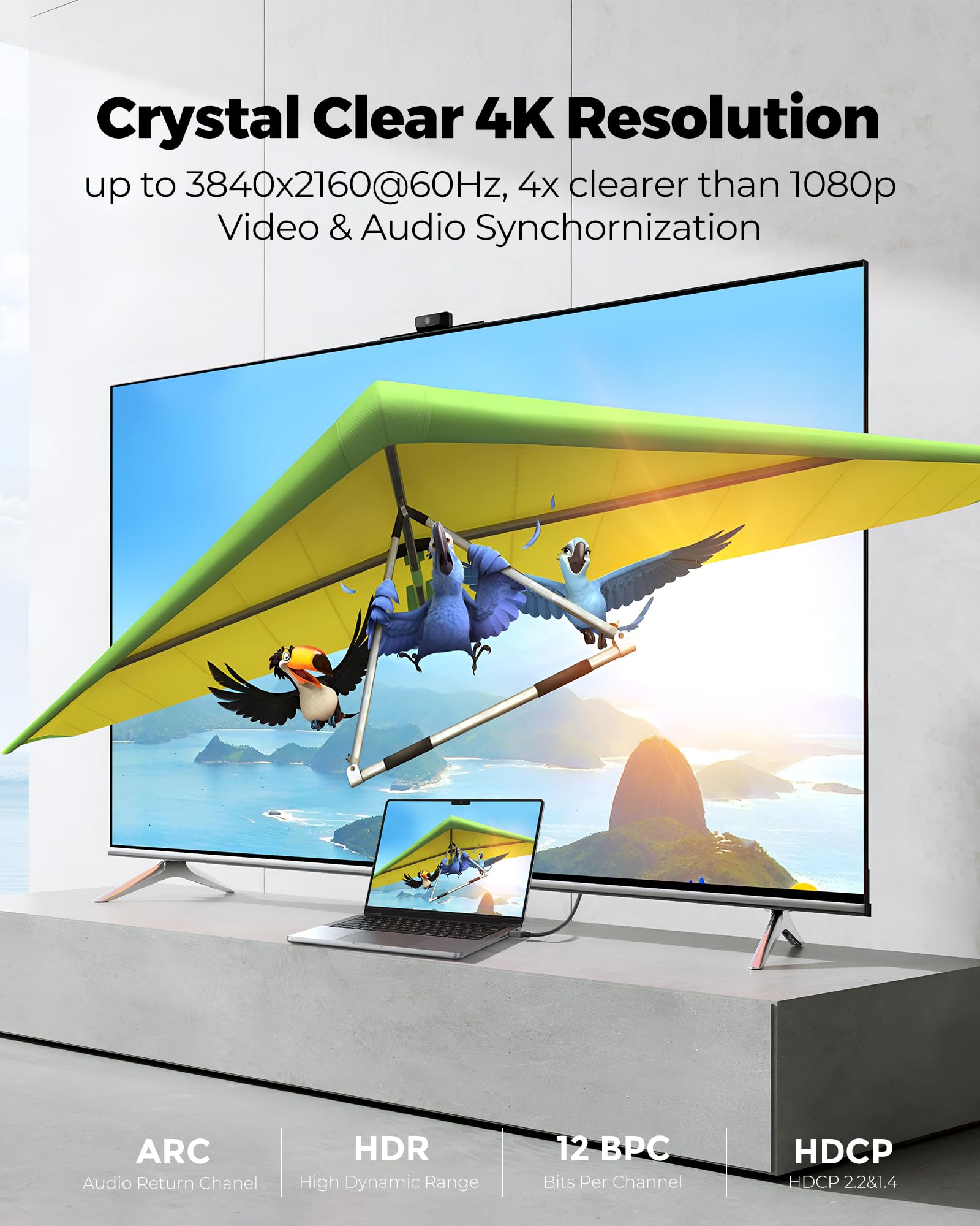Silkland Cavo HDMI 4K 3m 2K@144Hz con ARC HDR 3D UHD Ethernet, HDMI 2.0 cavo 4K @60Hz 18Gbps ad alta velocità, cavo HDMI corto per soundbar Blu-Ray Laptop TV TV proiettore PS4 PS5 Switch Laptop