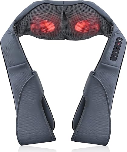 TRIDUCNA Shiatsu Masajeador de cuello, espalda y hombros con calor, almohada eléctrica de masaje de tejido profundo 3D para espalda baja,