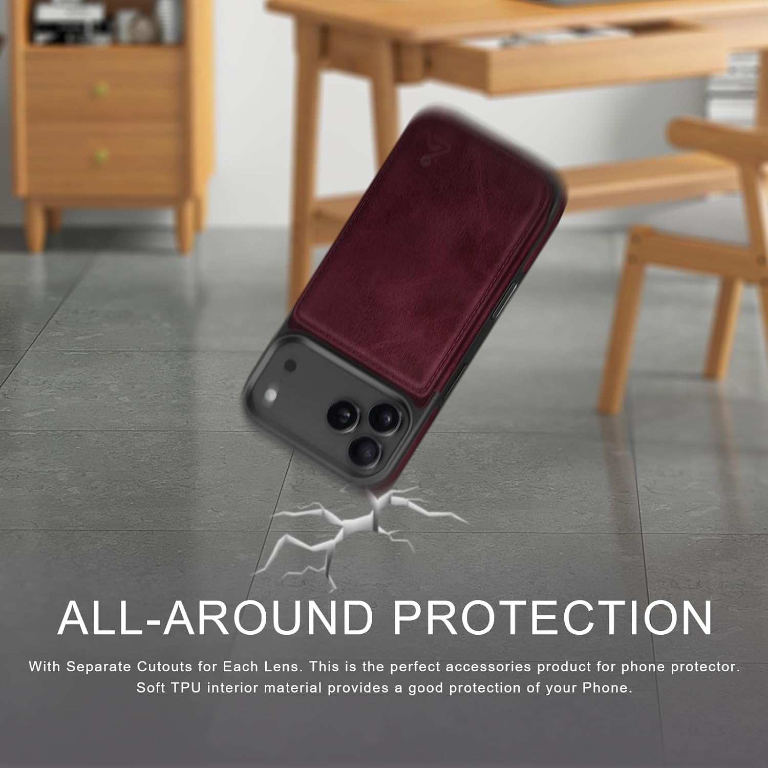 DJDUCK Designed for iPhone 17 Pro Case Wallet with Card Holder, [Magnetic Clasp Cover] [RFID Blocking Leather Protection] Shockproof Women Men Cases 6.3 Inch for Apple 17 Pro Wine Red - Image 5