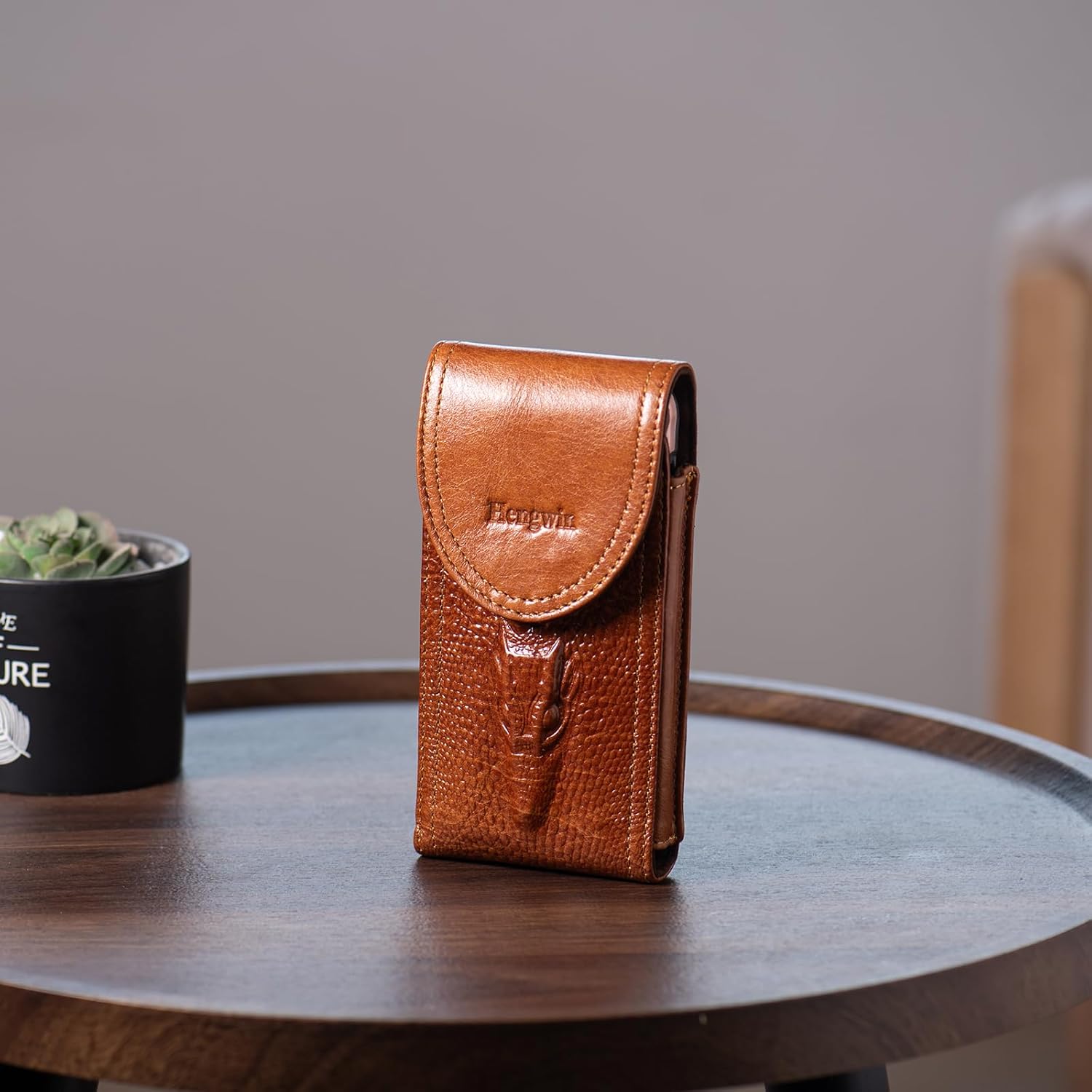 Hengwin Genuine Leather Phone Holster Fits for iPhone 16 Pro Max 15 Plus 14 Pro Max Samsung Galaxy A15 Note 9 8 S23+ S22+ S21 FE S20 Ultra Holster Waist Pouch Belt Clip Case Cell Phone Holder (Brown) - Image 7