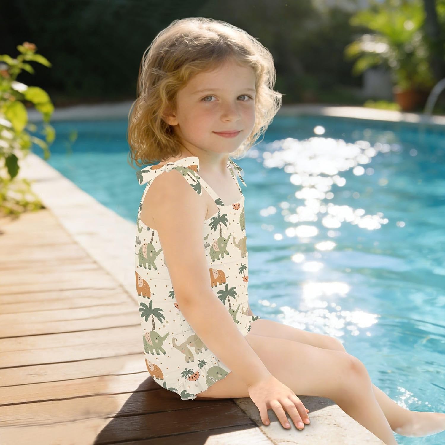 visesunny Toddler Girl Swimsuit Adjustable Strap Swimwear Elephant Coconut Tree Bathing Suits for Girls 18M-6Y