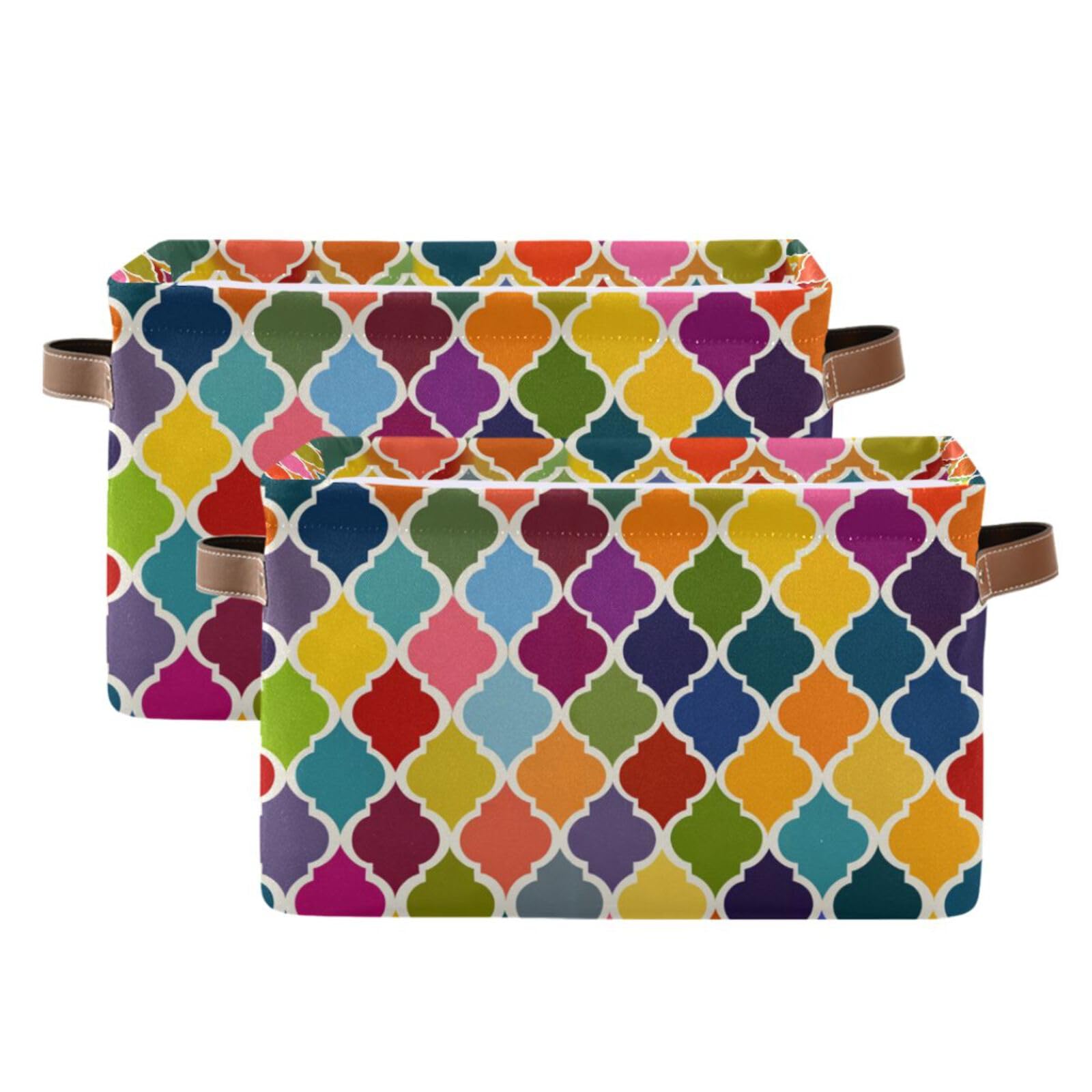 Aslsiy Storage Basket Rainbowcolor Geometric Moroccan Nursery Bins Baby Canvas Box Clothes Shelf Basket Laundry Hampers 2 Pcs