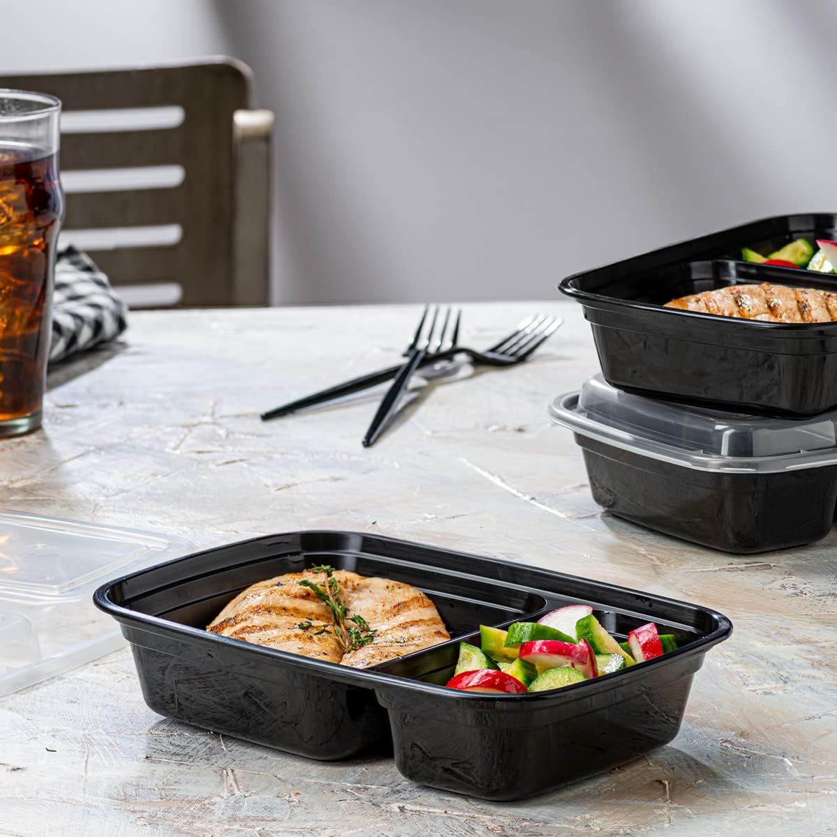 [50 Sets] 28 oz. Meal Prep Containers With Lids, 2 Compartment Lunch Containers, Bento Boxes, Food Storage Containers