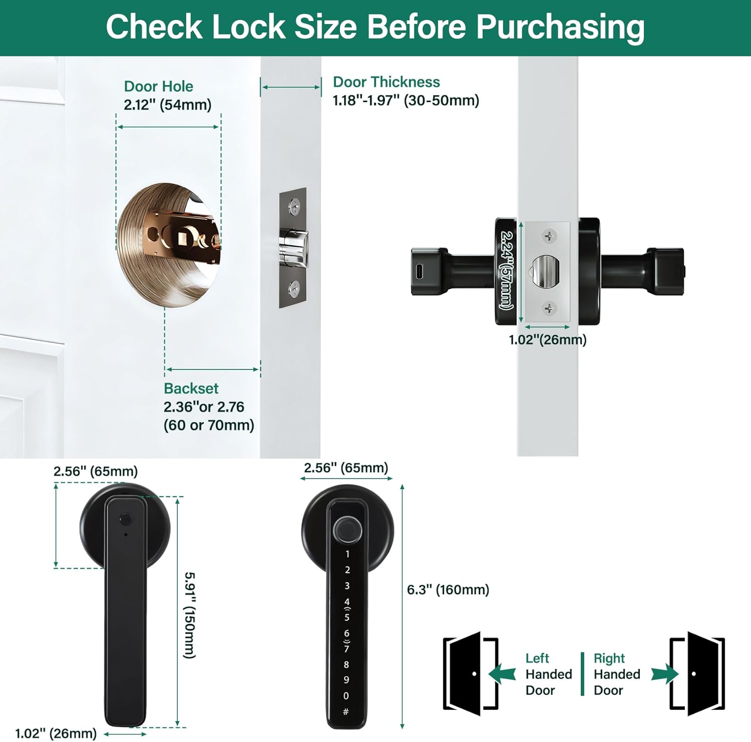 TCFUNDY Keyless Entry Fingerprint Smart Door Lock with Handle, Digital Electronic Lock with Touchscreen Keypad, Door Locks for Bedrooms/Front Door/Apartment, Generate Password Remotely