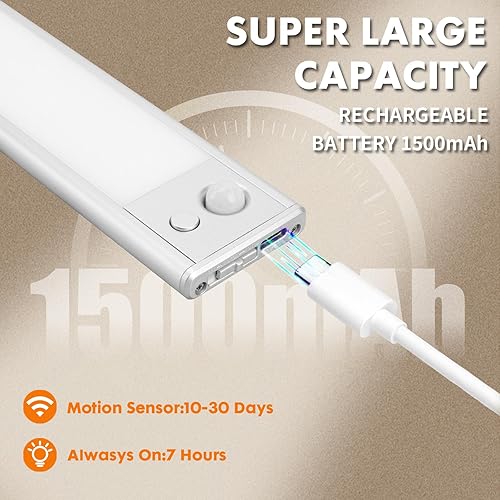 Miniatura 10 de 148 LED de 15.7 pulgadas para debajo del gabinete, iluminación inalámbrica, 3 temperaturas de color, regulables, luces de armario con sensor de