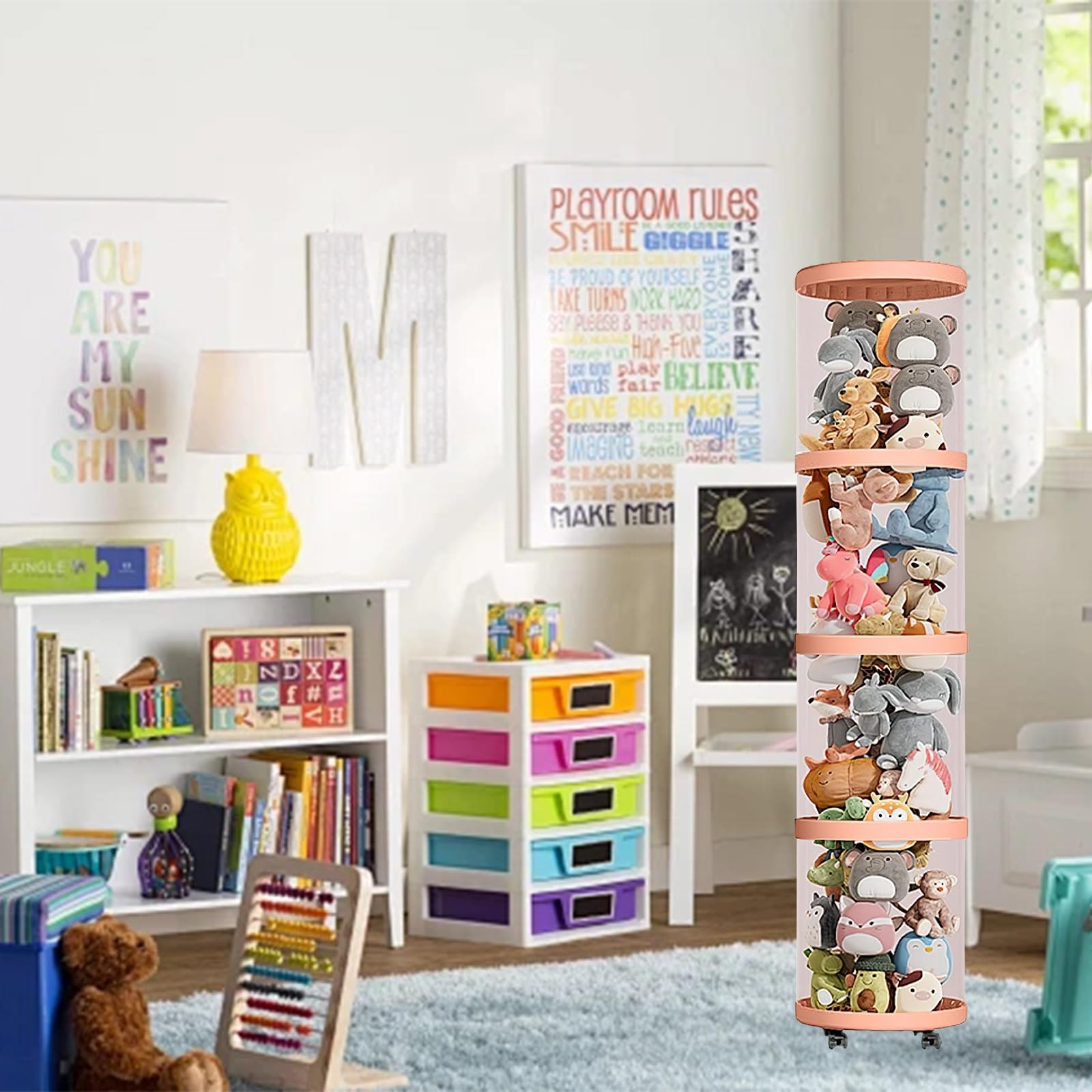 Kouamor Tubo de almacenamiento de juguetes blandos de 70 a 166 cm, almacenamiento de juguetes de peluche multicapa, tubo de almacenamiento de animales de peluche con ruedas, tubo organizador de