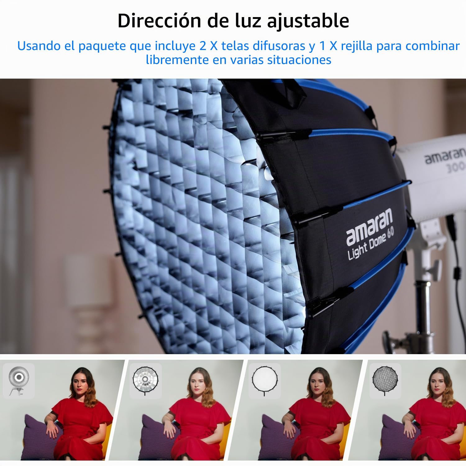 Amaran Light Dome 60, softbox Circular de 16 Lados de 60 cm con diseño de liberación rápida, Montura Bowens para luz Suave Ideal para Retratos, entrevistas y creación de Contenido de Video