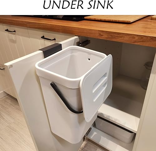Miniatura 4 de StoneSpace Bote de basura colgante pequeño cubo de basura de 32 galones12 litros con tapa para puerta de armario de cocina o debajo del fregadero