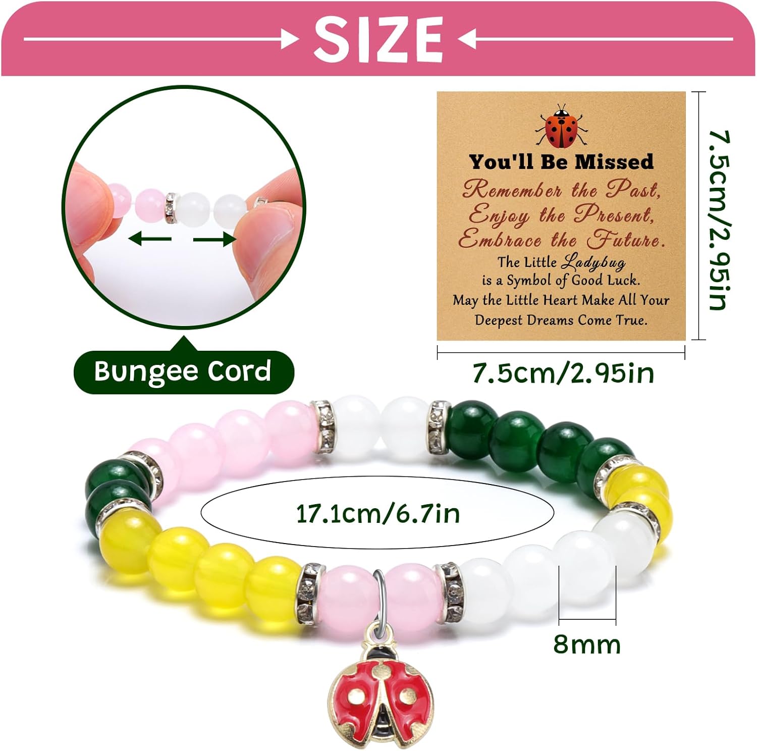 Coworker Leaving Gifts for Women Beaded Bracelet Retirement Gifts for Woman 2026 Animal Ladybug Roomy Going Away Goodbye Gift for Friend Coworker Grandma Aunt Farewell Jewelry Bracelet with Card - Image 2