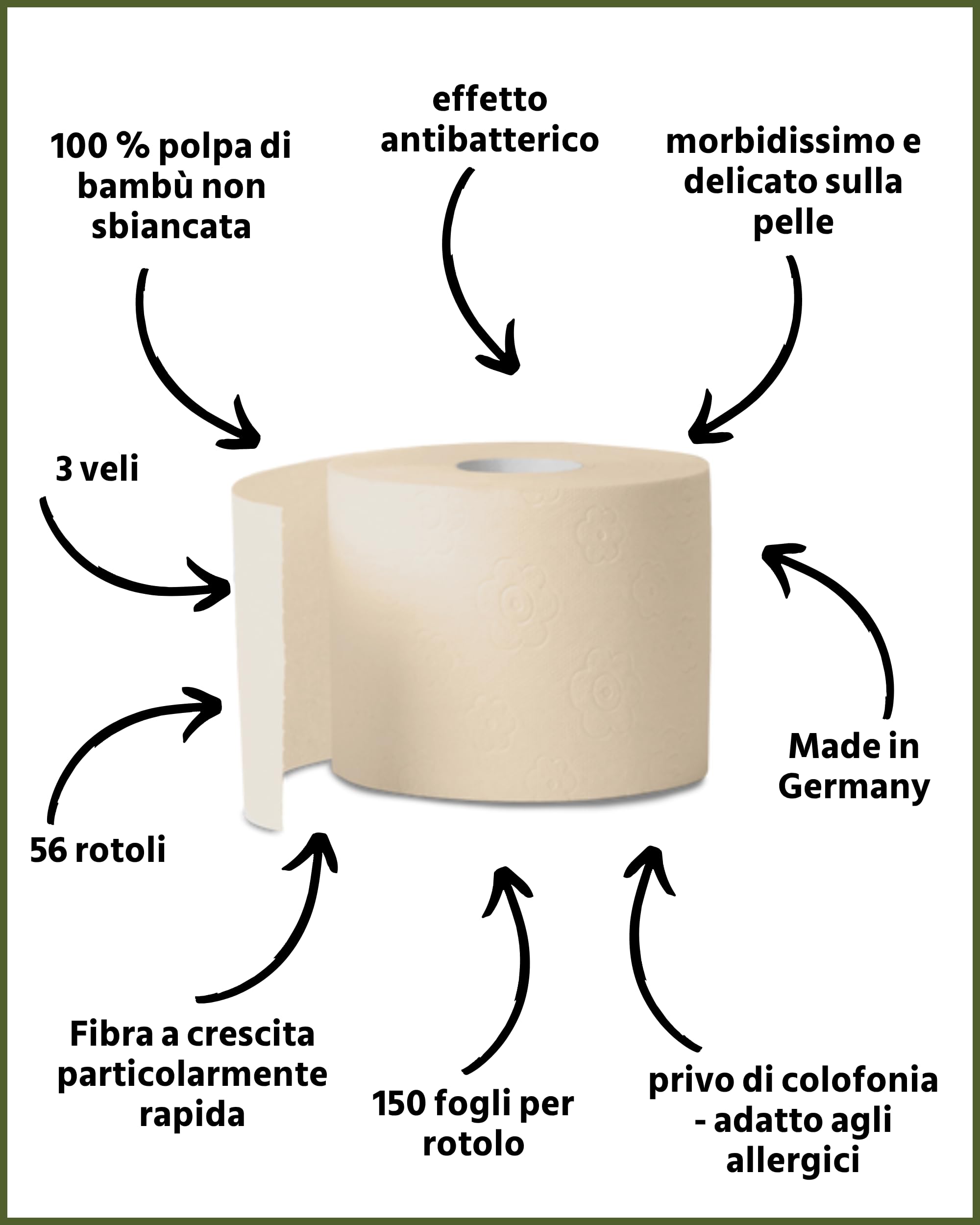 œcolife Carta igienica in bambù, 3 strati, 56 x 150 fogli per rotolo, super morbida, vegana, carta igienica sostenibile, confezione da 60% PCR (56 rotoli)