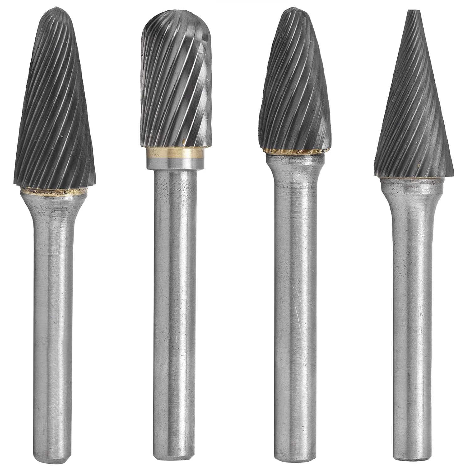 Carbide Burr Set 4Pcs | 12mm Tungsten Steel Double Cut Rotating Burrs | Sturdy Heat - Treated for Metal/Stainless Steel/Aluminum | Accurate Form & Cavity Shaping