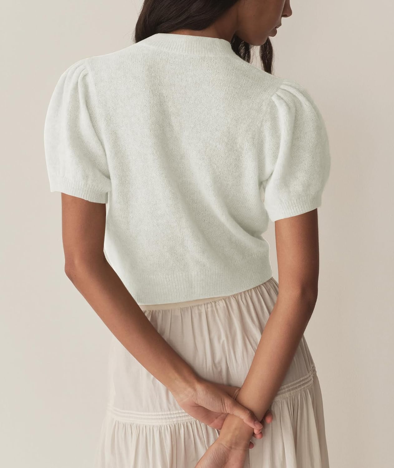 Womens Puff Short Sleeve Cardigan Sweaters Cropped Button up Lightweight Y2k Knit Summer Cardigans - Image 6