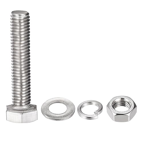 Miniatura 3 de uxcell Tornillos de cabeza hexagonal M8 x 1.575 in, tuercas, kits de arandelas planas y de bloqueo, pernos hexagonales de acero inoxidable 304 con