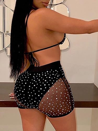 Miniatura 2 de Avanova Conjunto de 2 piezas sexy de malla halter brillante sujetador top bikini cintura alta pantalones cortos conjunto