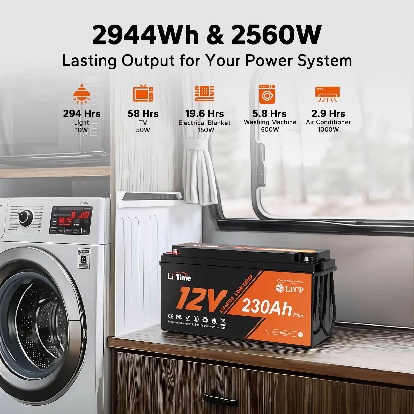 Litime 12V 230Ah Plus Low-Temp Protection LiFePO4 Battery Built-in 200A BMS, Max 2944Wh Energy, Lithium Iron Phosphate Battery Perfect for Trolling Motors, Yacht, Marine, Boat, RV, Home Energy