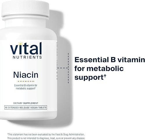 Vista 3 de Vital Nutrients Niacina 500mg Suplemento de niacina de liberación temporal para hombres y mujeres Vitamina B3 apoya la salud del corazón