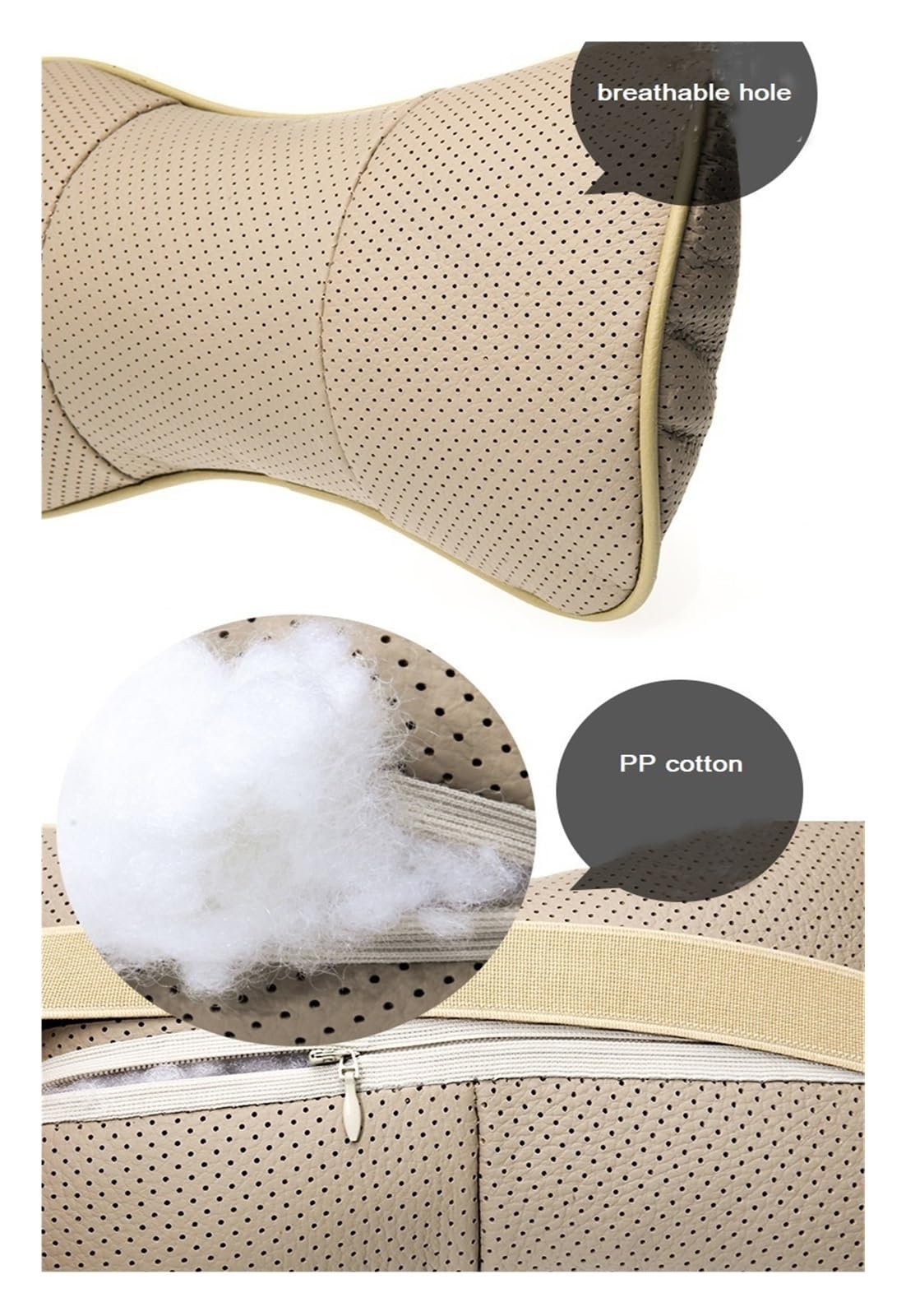 2 cojines for reposacabezas de asiento de coche, almohada de viaje, cojín ortopédico for el cuello, de fibra de cuero, que alivia el dolor de cuello y la sensación de conducción.(Beige)