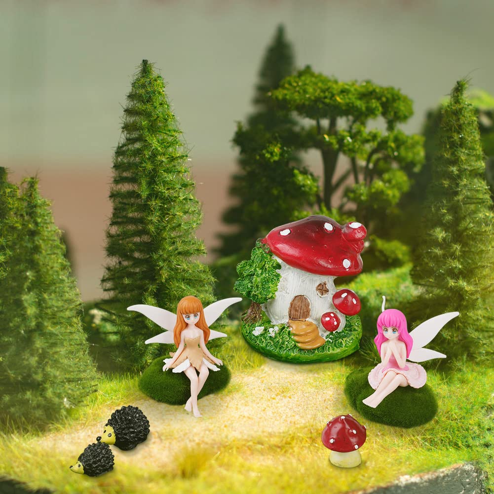 OFFCUP Accessori per Giardino delle Fate in Miniatura, 7Pcs Miniature Giocattoli Giardino, Kit Case Delle Bambole, Paesaggio in Miniatura Giardino delle Fate con Casa Dei Funghi Riccio