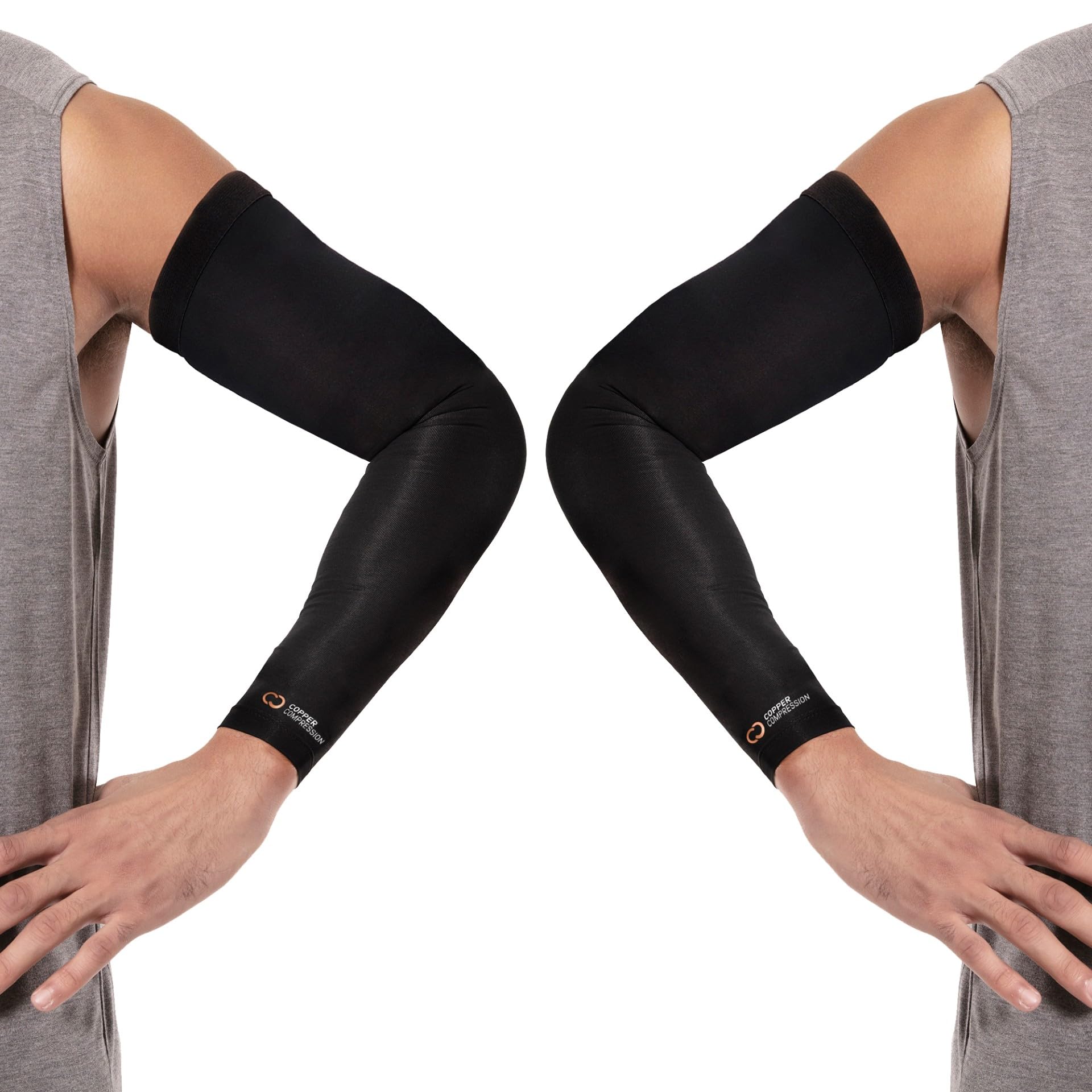 Copper Compression Arm Sleeve - Copper Infused Full Arm Brace for Forearm, Bicep, Triceps - Tennis Elbow, Basketball, Golf, Arthritis, Tendonitis, Bursitis, Post Surgery Rehab - Black - S