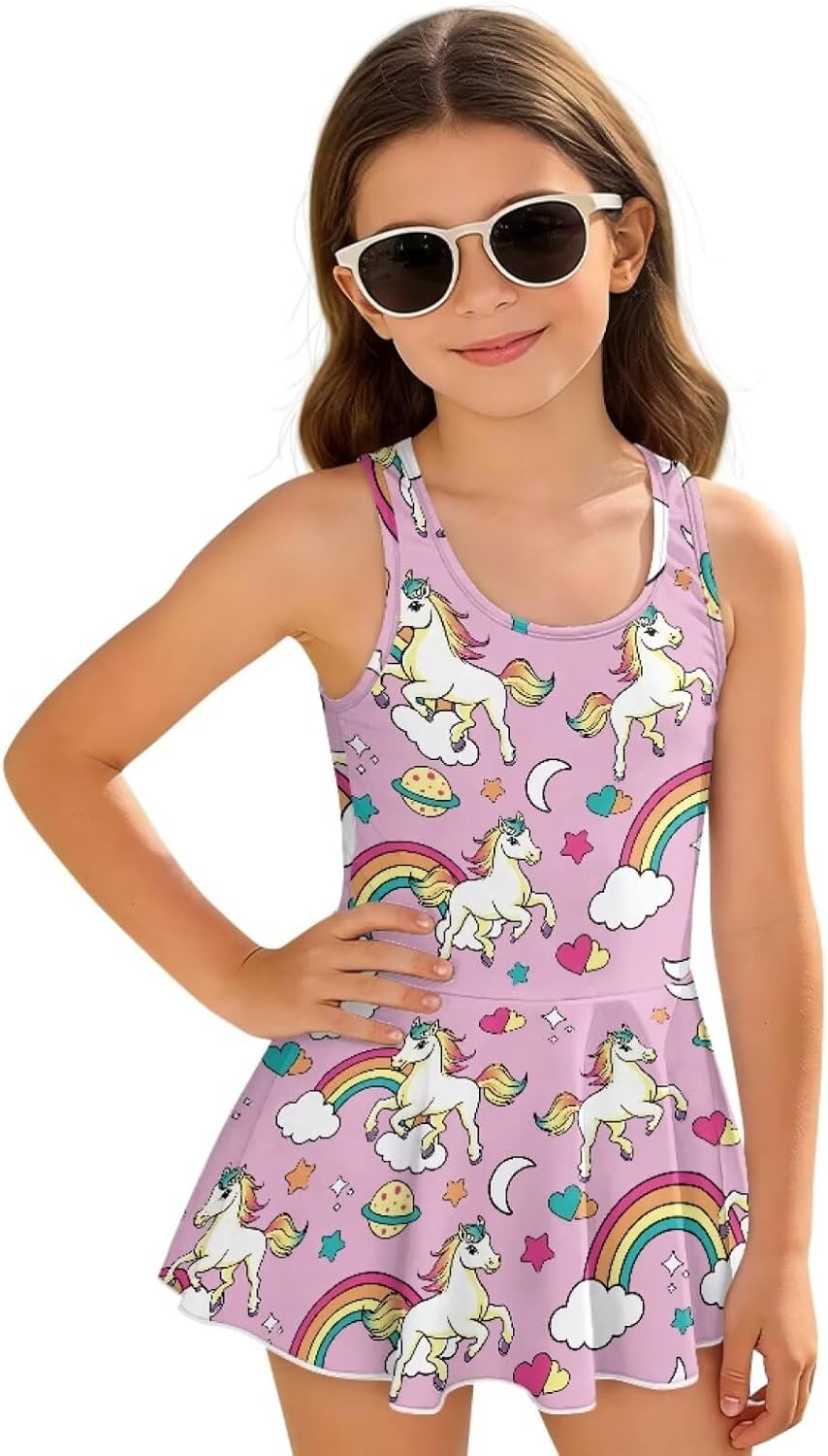 Girls Swimsuit Skirted Swim Dress One Piece Bathing Suit for Summer
