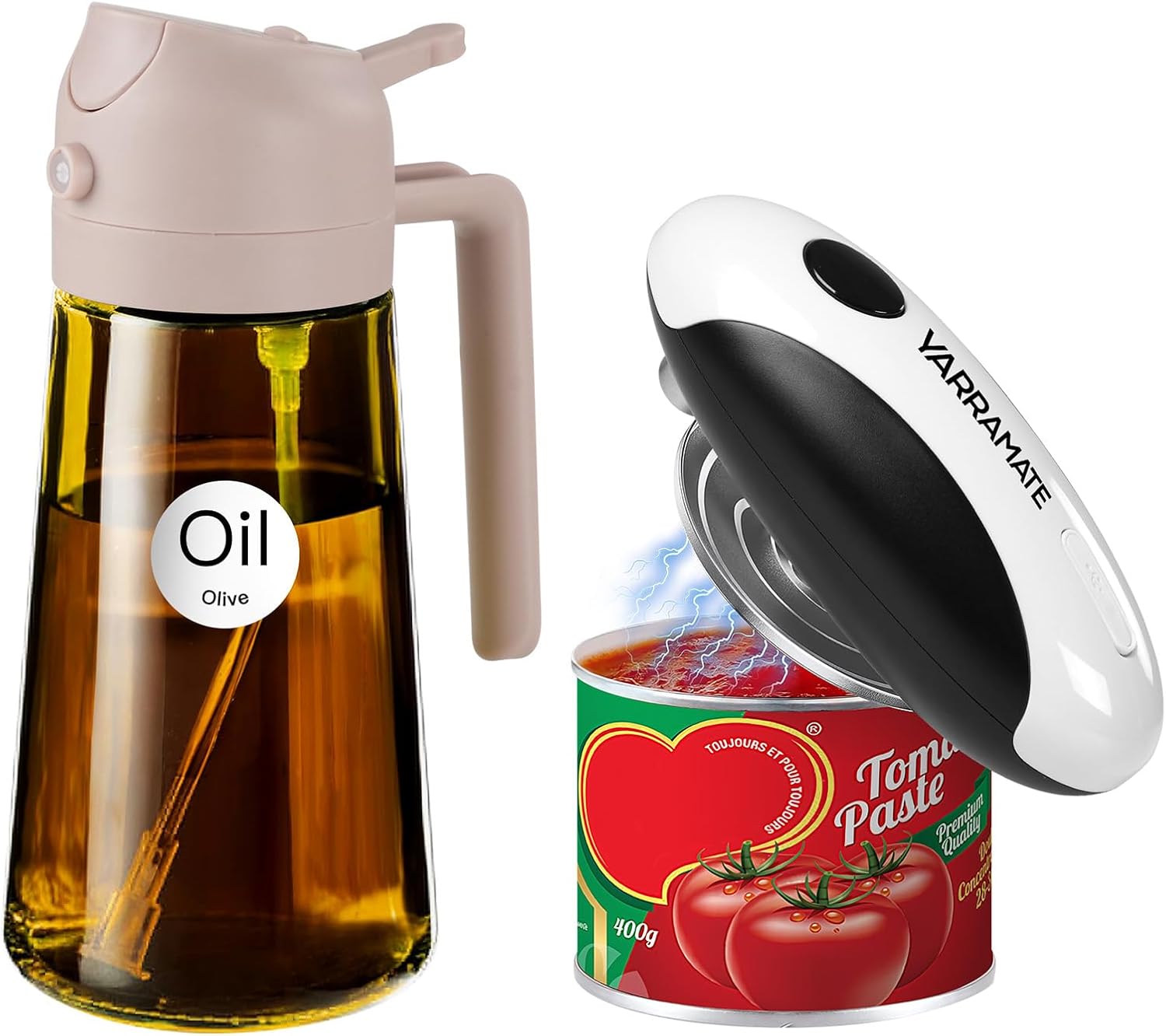 YARRAMATE 16oz/470ml Glass Olive Oil Sprayer (LotusRootPink) & Electric Can Opener