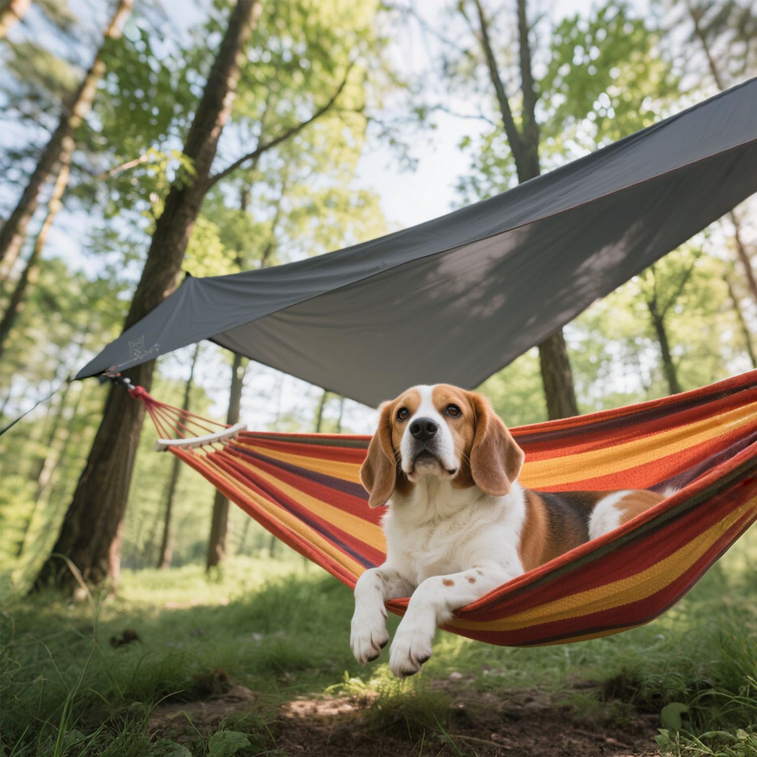 Lona para hamaca, lona de lluvia para camping, hamaca, tienda de campaña de 11 x 9 pies, equipo de camping imprescindible con fácil instalación, incluye estacas para tienda de campaña y bolsa de