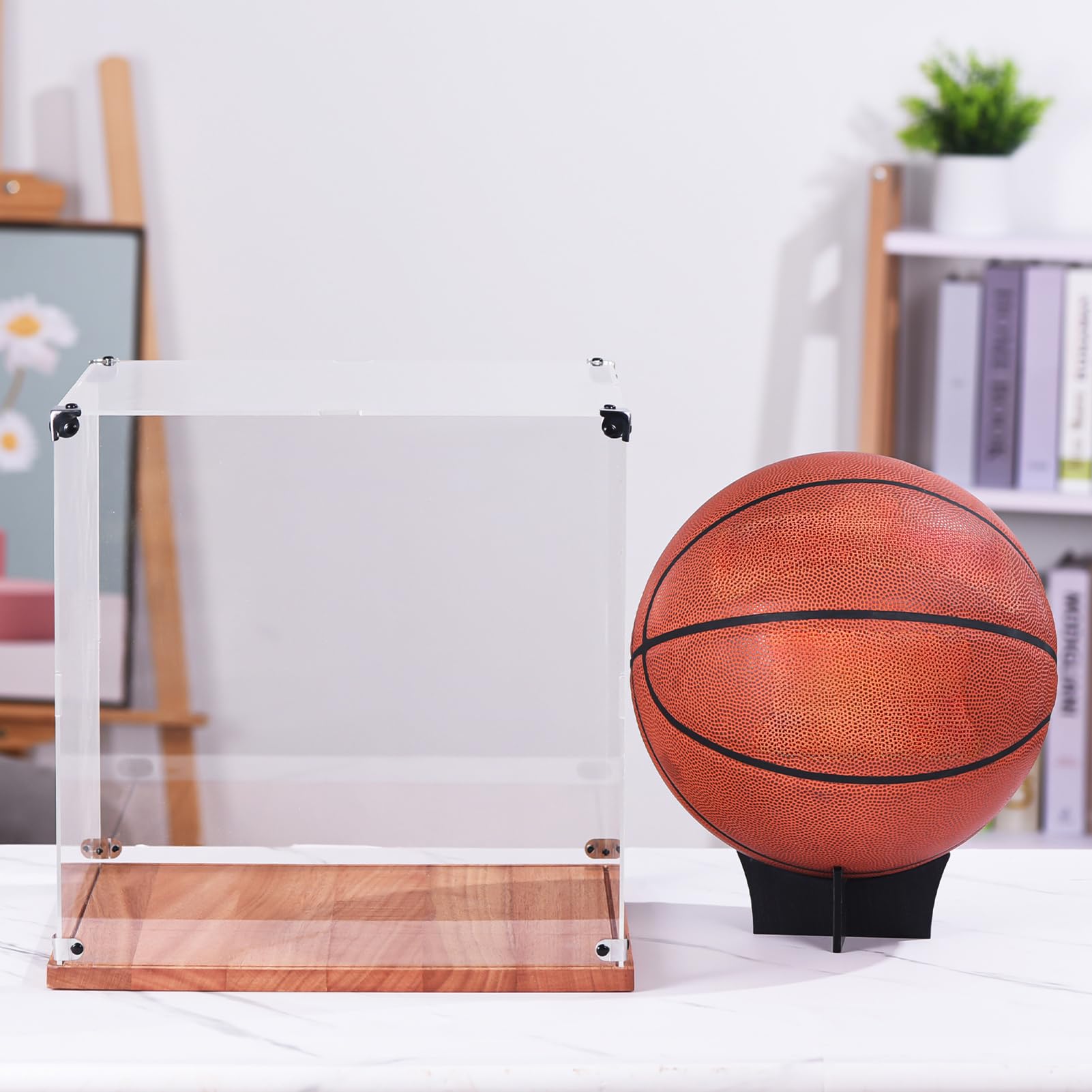 SANOSY Basketball Display Case with Solid Wooden Base Clear Acrylic ...