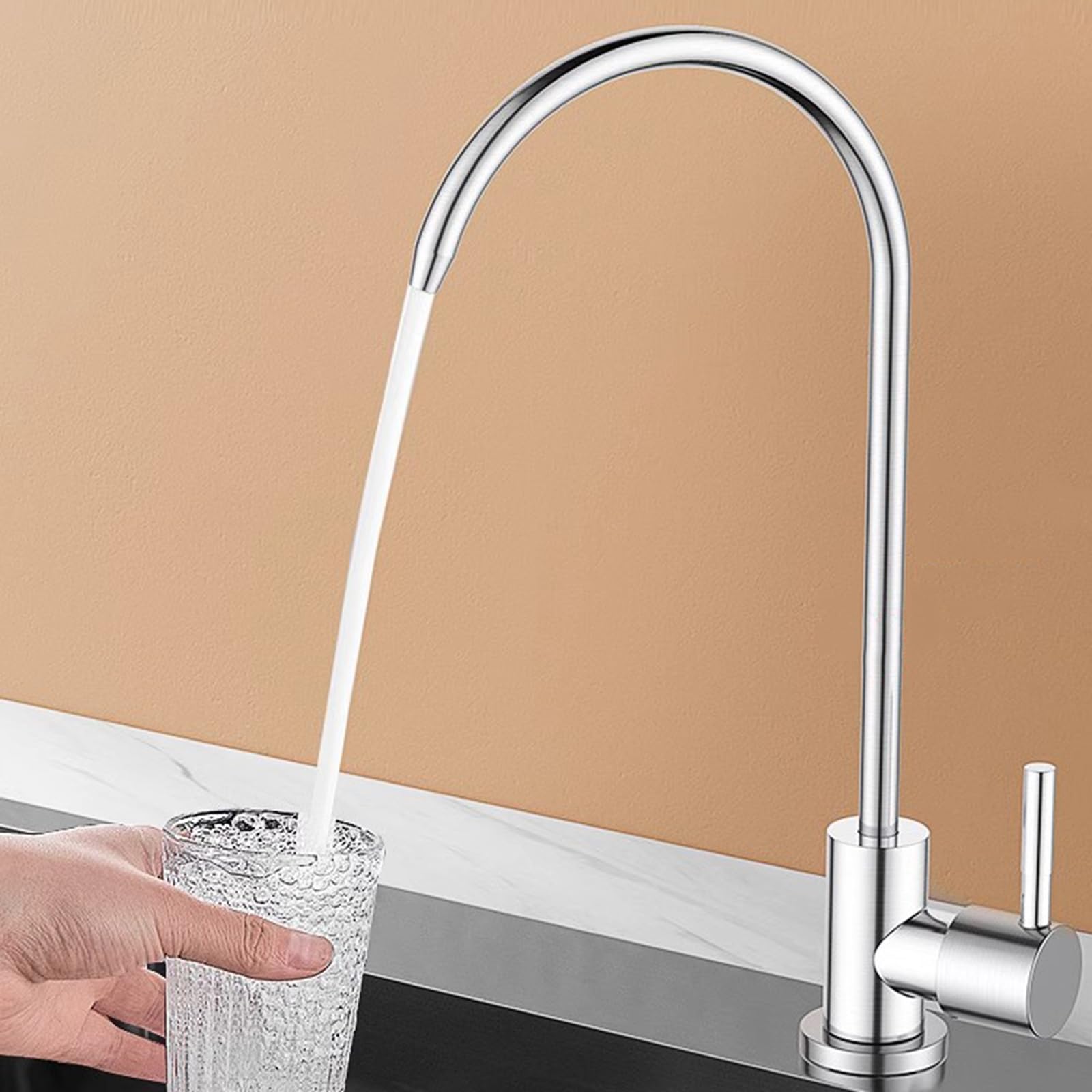 WDSOPK faucet Modern Brushed Nickel Swivel Swan Neck Kitchen Sink Faucet Drinking Water Filter Tap