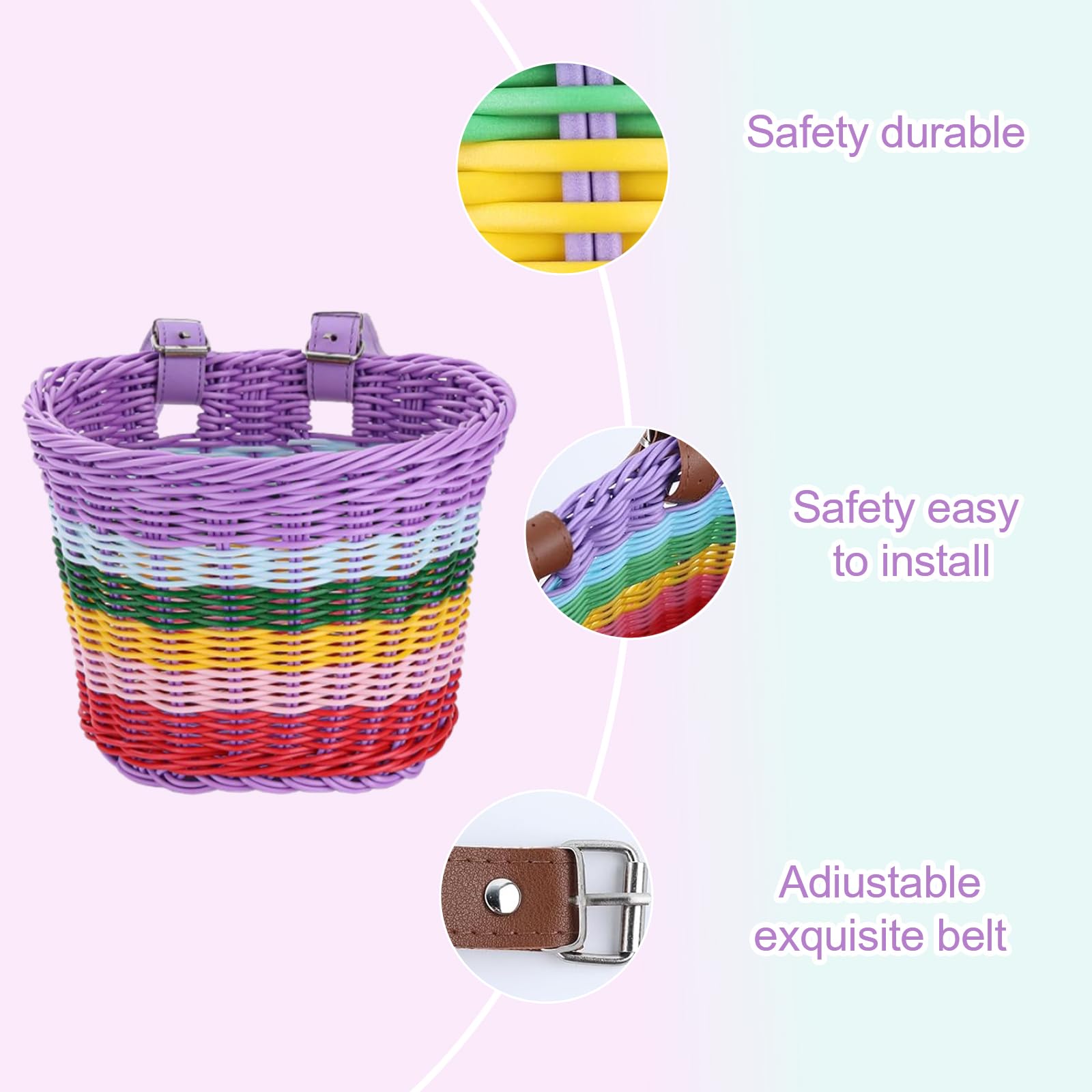 Cestino da bicicletta per bambini, cestino per bicicletta per bambini, cestini per bici rimovibili intrecciati con nappa per bicicletta e campanello, accessori per bici
