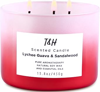 Lychee Guava Sandalwood 3 Wick Soy Summer Tropical Candle for Home, 15.8oz | Fruity & Juicy, Large Pink Jar Scented Candle, Clean Burn, Candles for Women, Living Room, Bedroom, Bath, Gift for Girlfriend