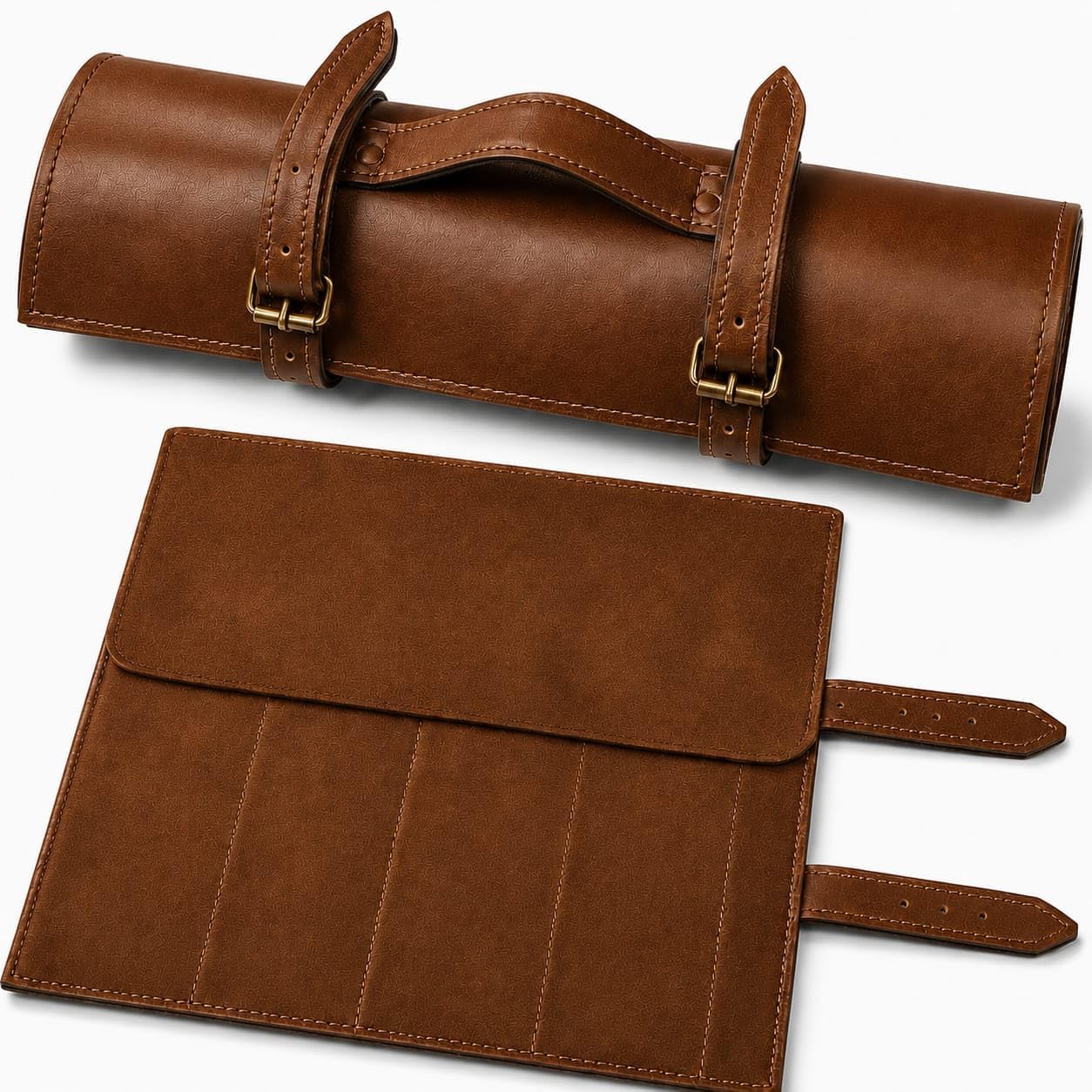 Premium Leather Knife Roll Bag – 5 Slot Chef Knife Case for Kitchen, BBQ & Travel | Durable Leather Knife Holder for Chefs & Cooks | Portable Knife Storage Wrap